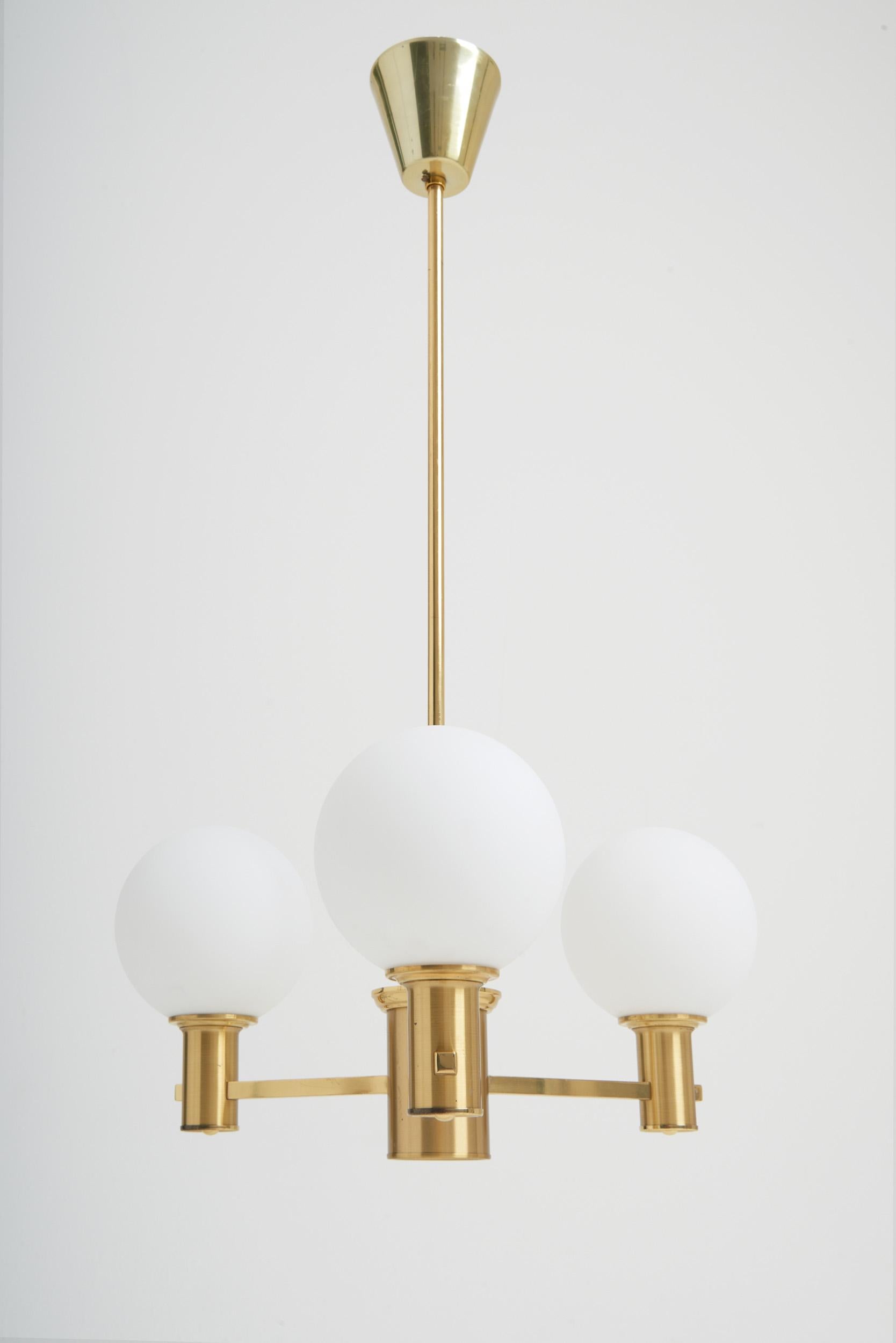 Swedish Pair of Brass and Glass Ceiling Lights by Erik Wärnå