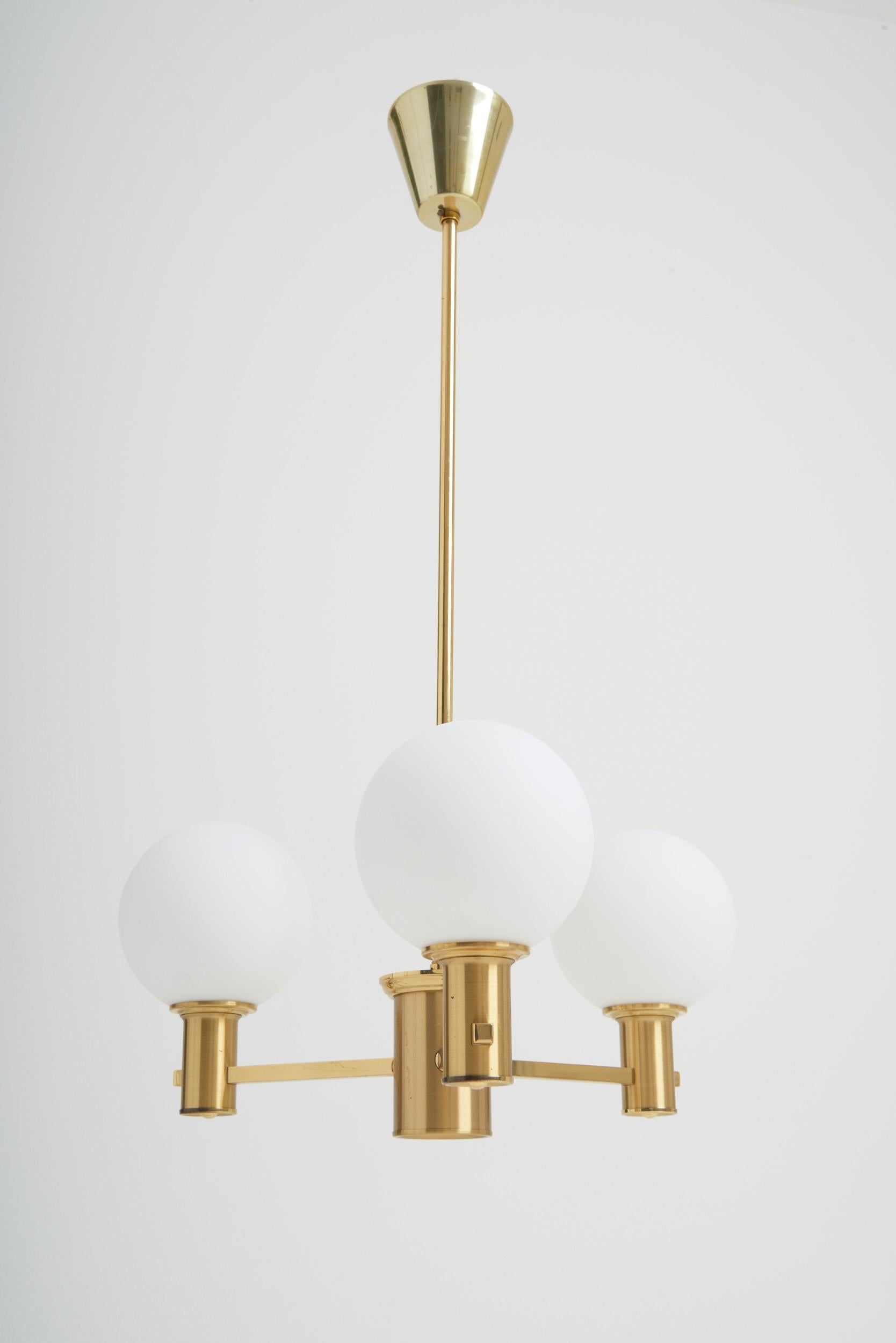 Pair of Brass and Glass Ceiling Lights by Erik Wärnå 3