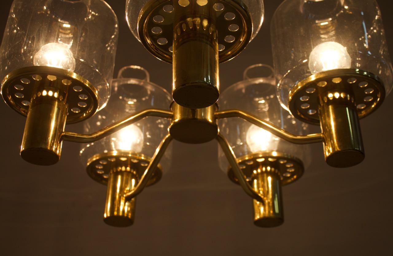 One of Two Brass and Glass Chandelier Pendant by Hans-Agne Jakobsson Sweden 1960 For Sale 4