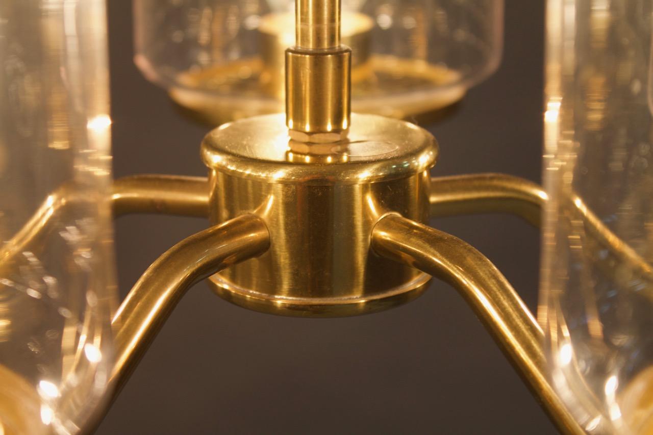 One of Two Brass and Glass Chandelier Pendant by Hans-Agne Jakobsson Sweden 1960 For Sale 5