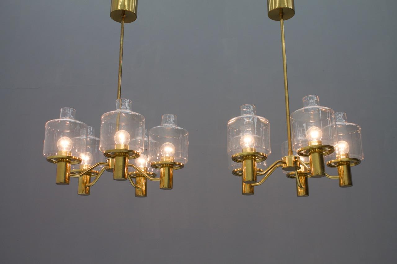 One of Two Brass and Glass Chandelier Pendant by Hans-Agne Jakobsson Sweden 1960 For Sale 8