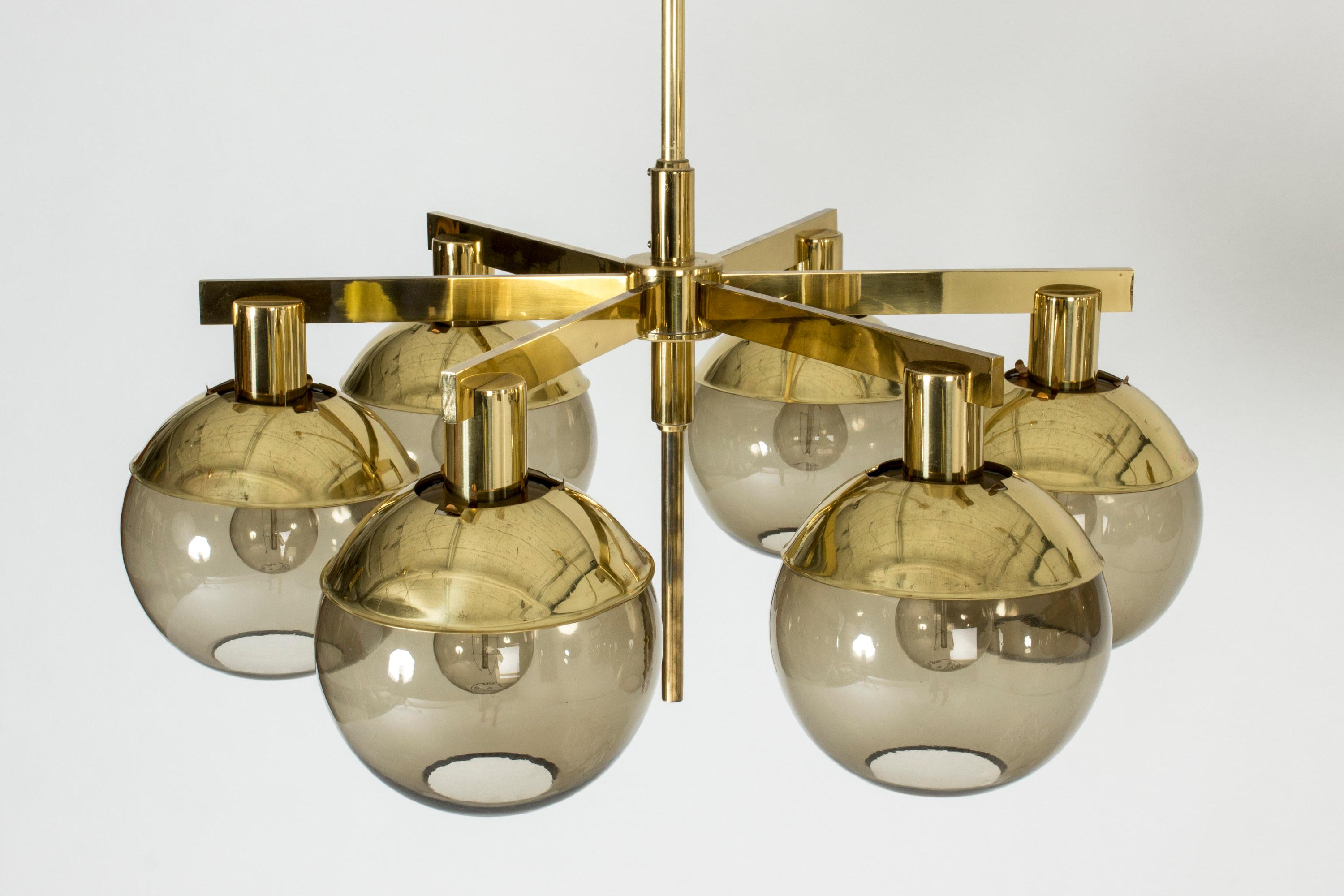 Scandinavian Modern Pair of Brass and Glass Chandeliers by Hans-Agne Jakobsson For Sale