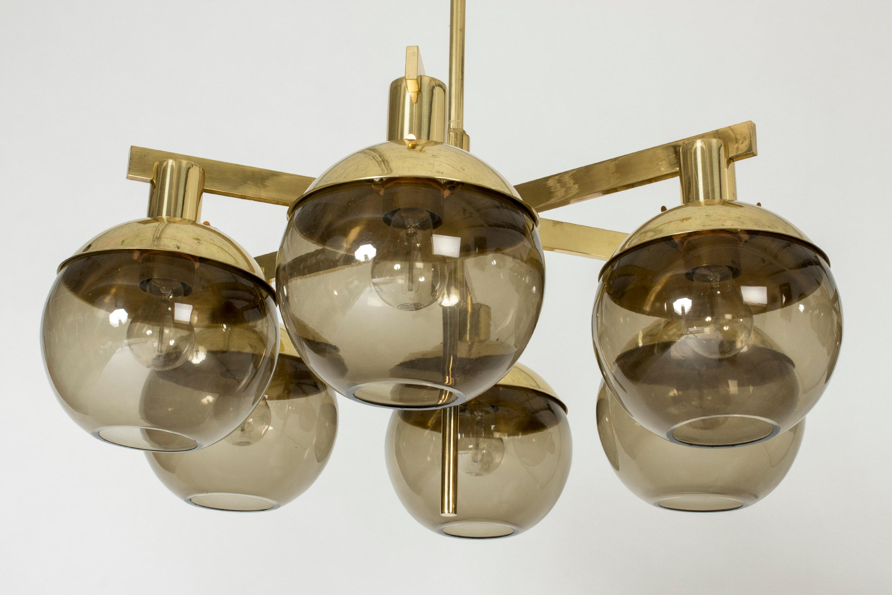 Mid-20th Century Pair of Brass and Glass Chandeliers by Hans-Agne Jakobsson For Sale