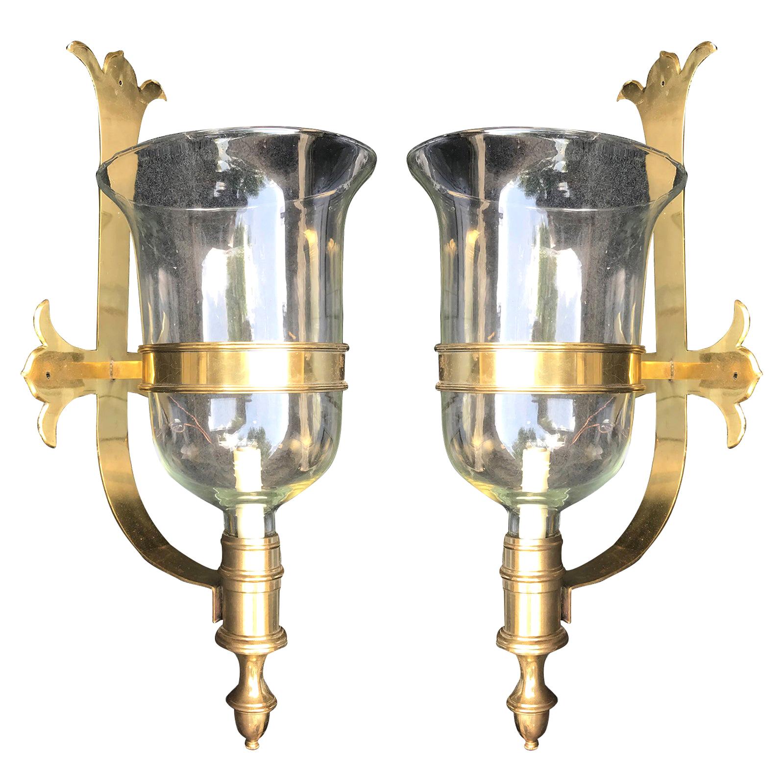 Pair of Brass and Glass Chapman Hurricane Sconces, circa 1970s