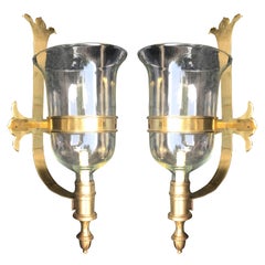 Pair of Brass and Glass Chapman Hurricane Sconces, circa 1970s