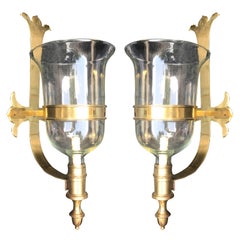 Pair of Brass and Glass Chapman Hurricane Sconces, circa 1970s