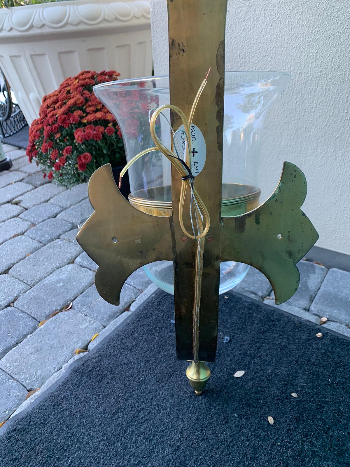 Pair of Brass and Glass Chapman Style Hurricane Wall Sconces, circa 1970s 6