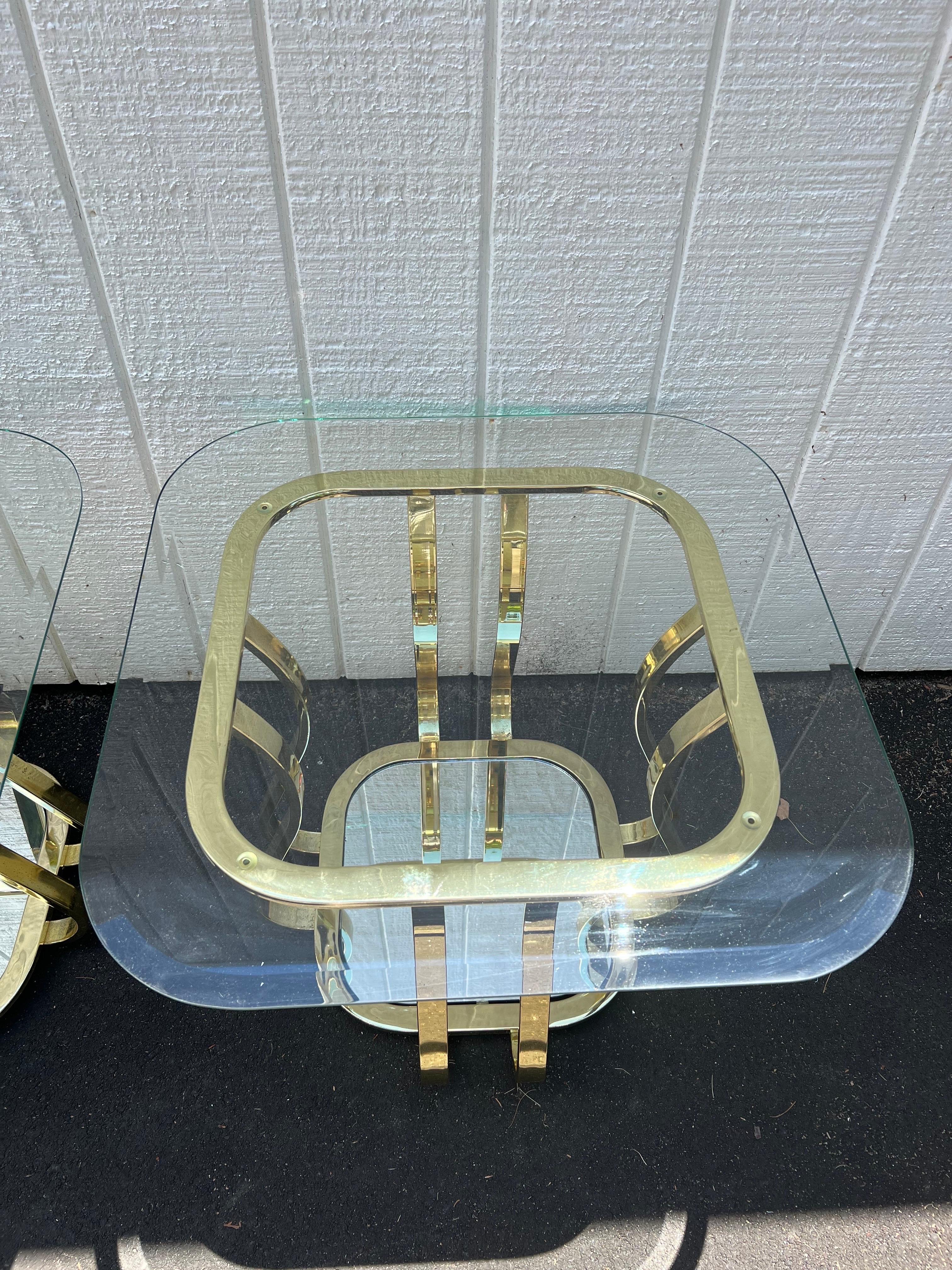 Pair of Brass and Glass End or Side Tables For Sale 5