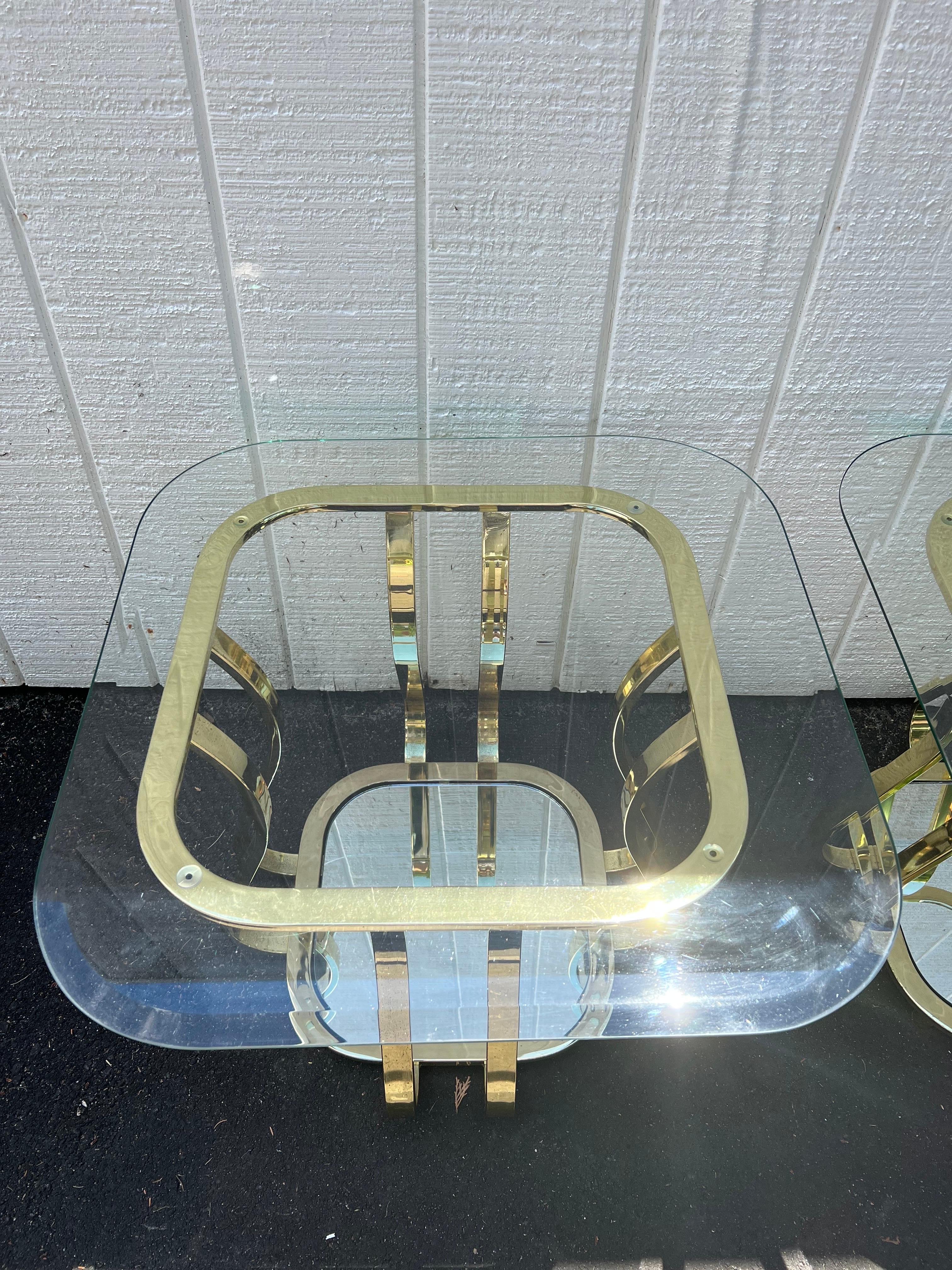 Pair of Brass and Glass End or Side Tables For Sale 6