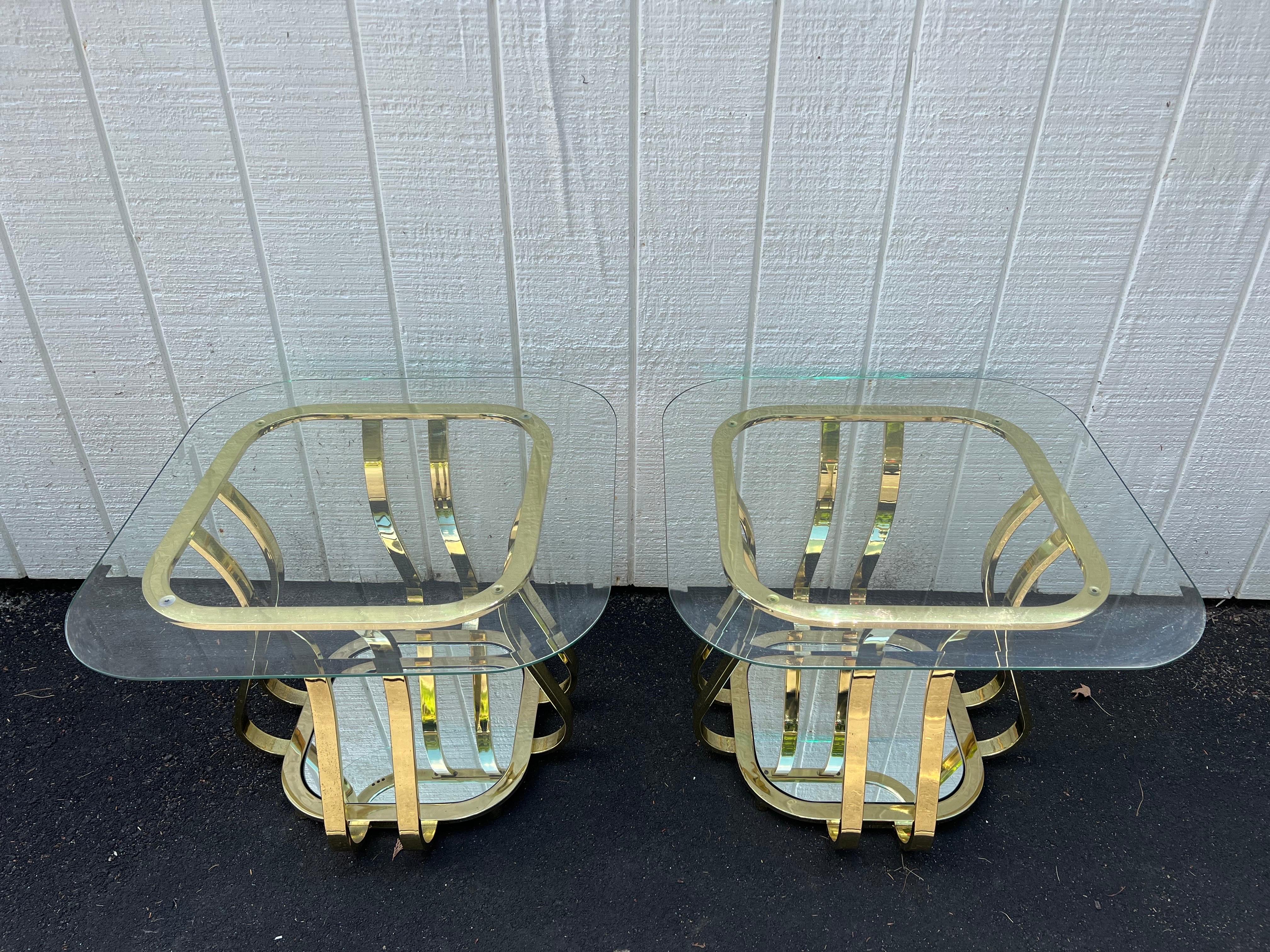 Pair of Brass and Glass End or Side Tables For Sale 15