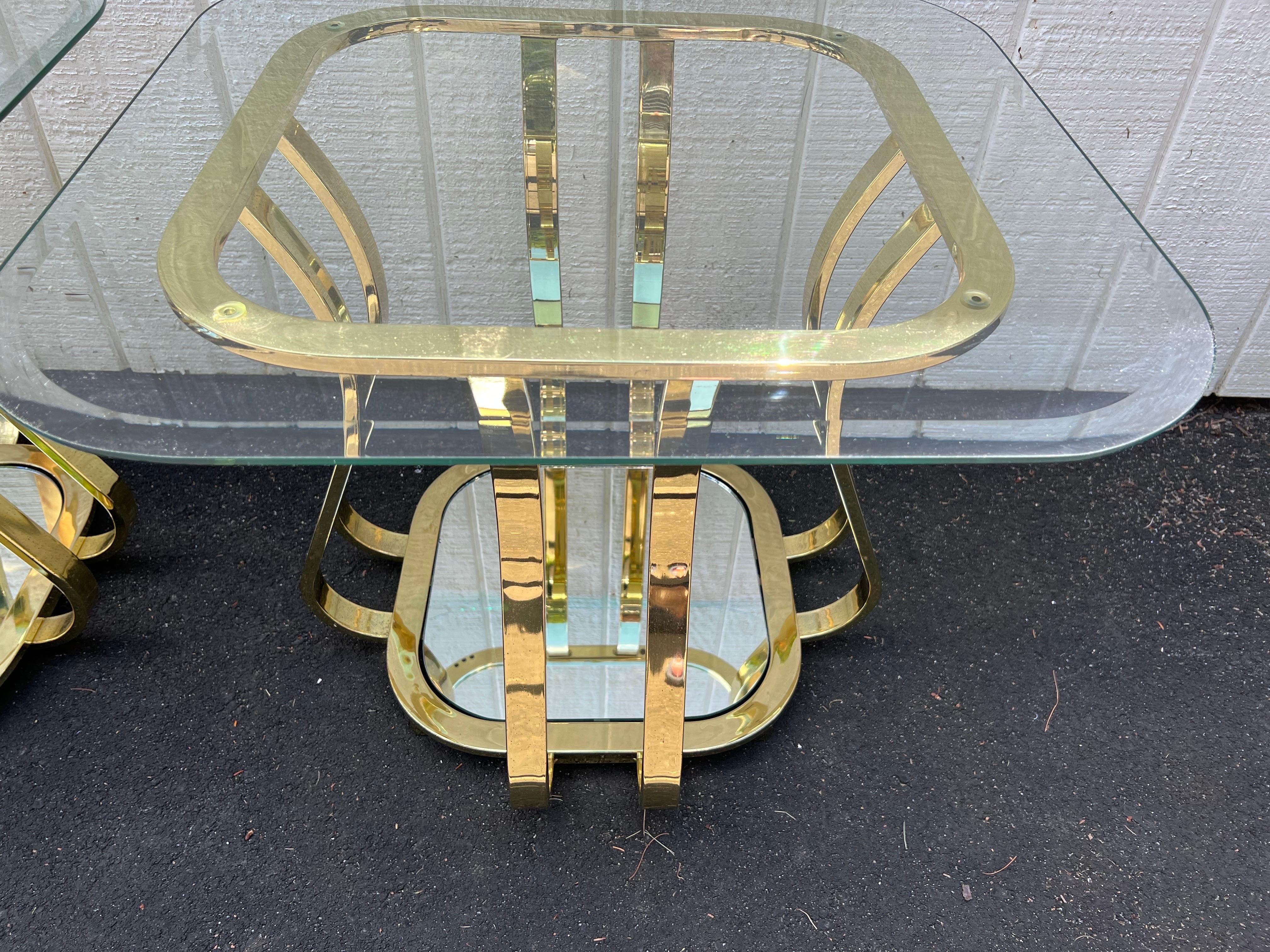 Pair of Brass and Glass End or Side Tables For Sale 1
