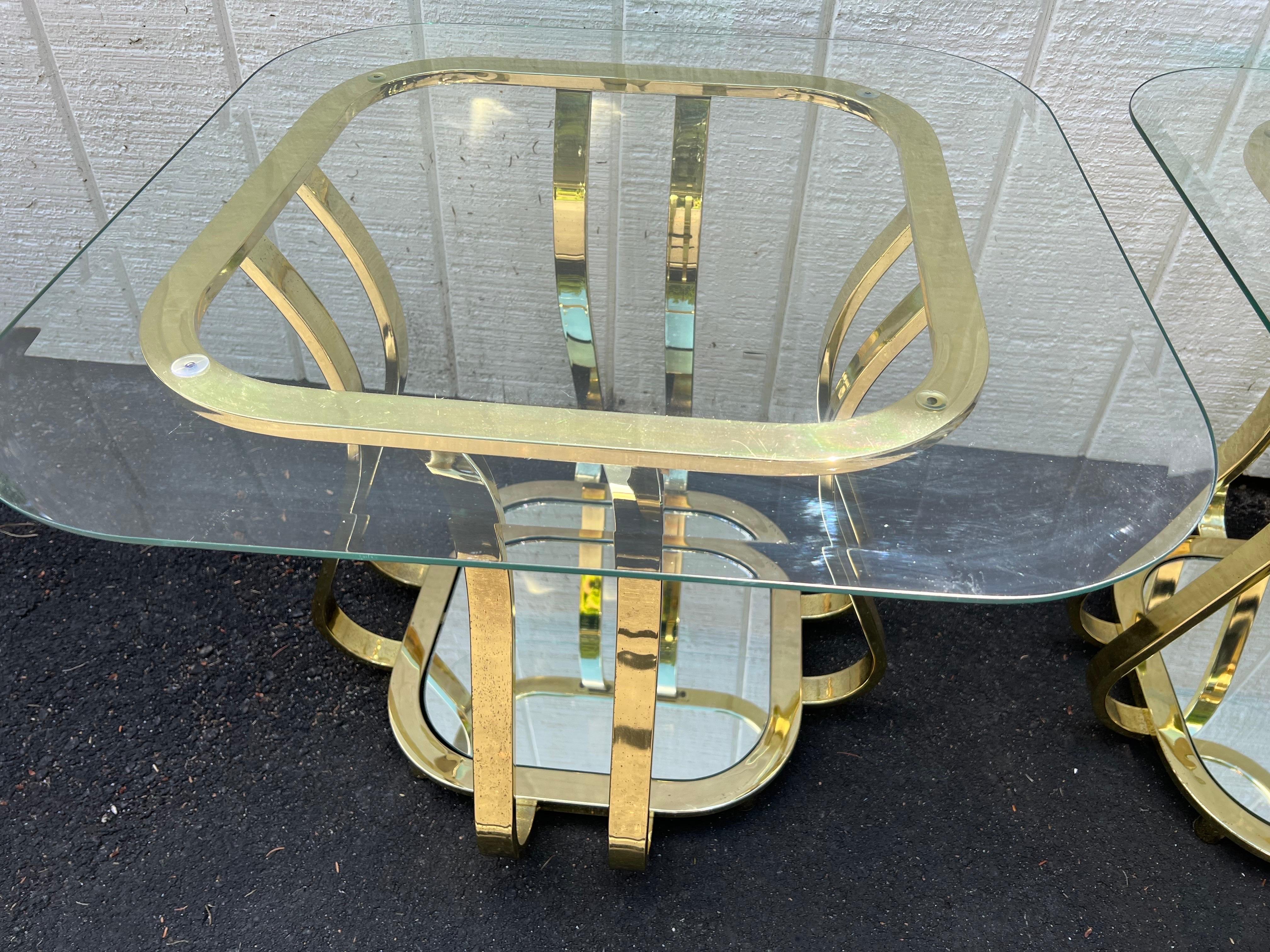 Pair of Brass and Glass End or Side Tables For Sale 2