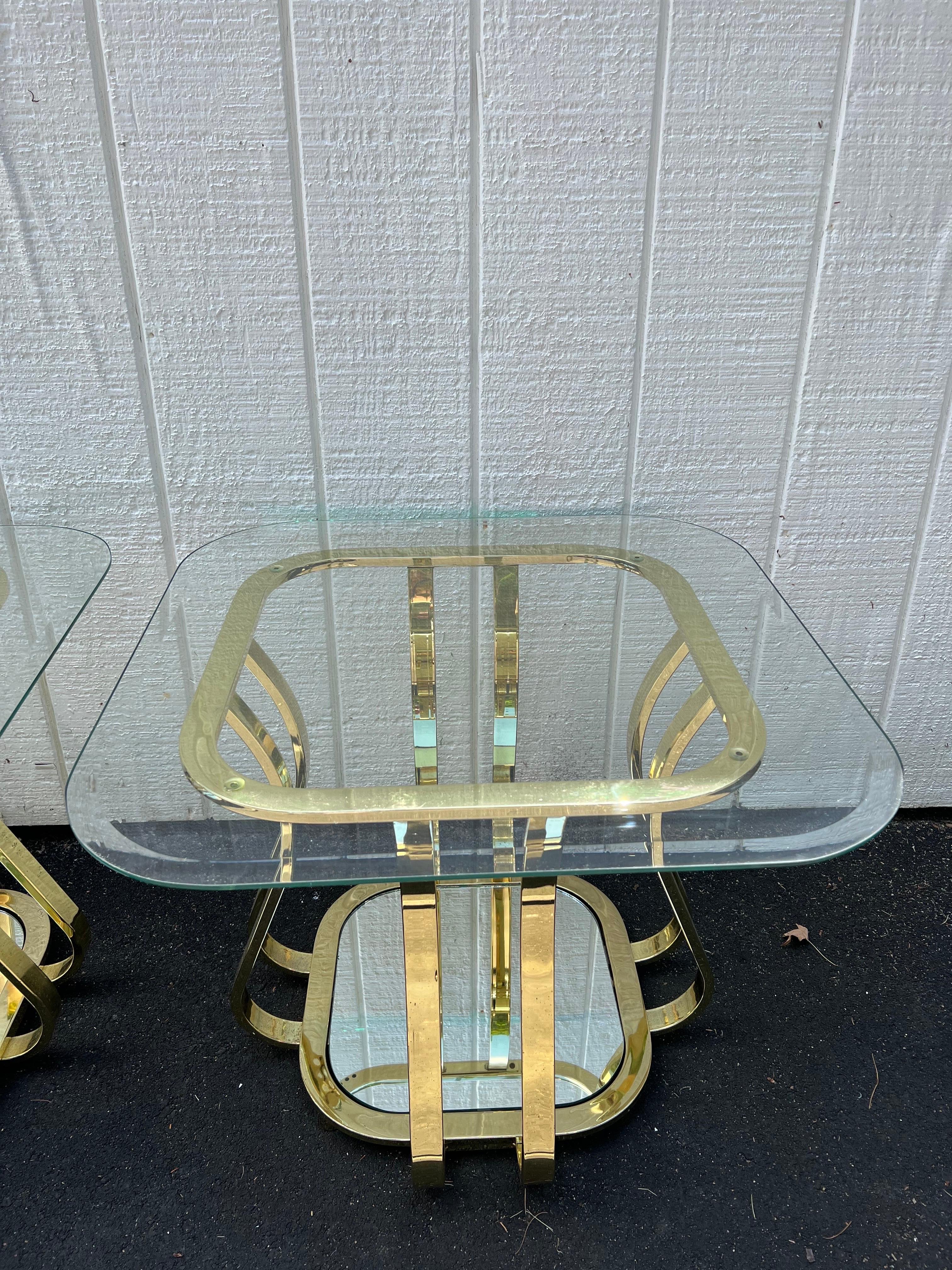 Pair of Brass and Glass End or Side Tables For Sale 3
