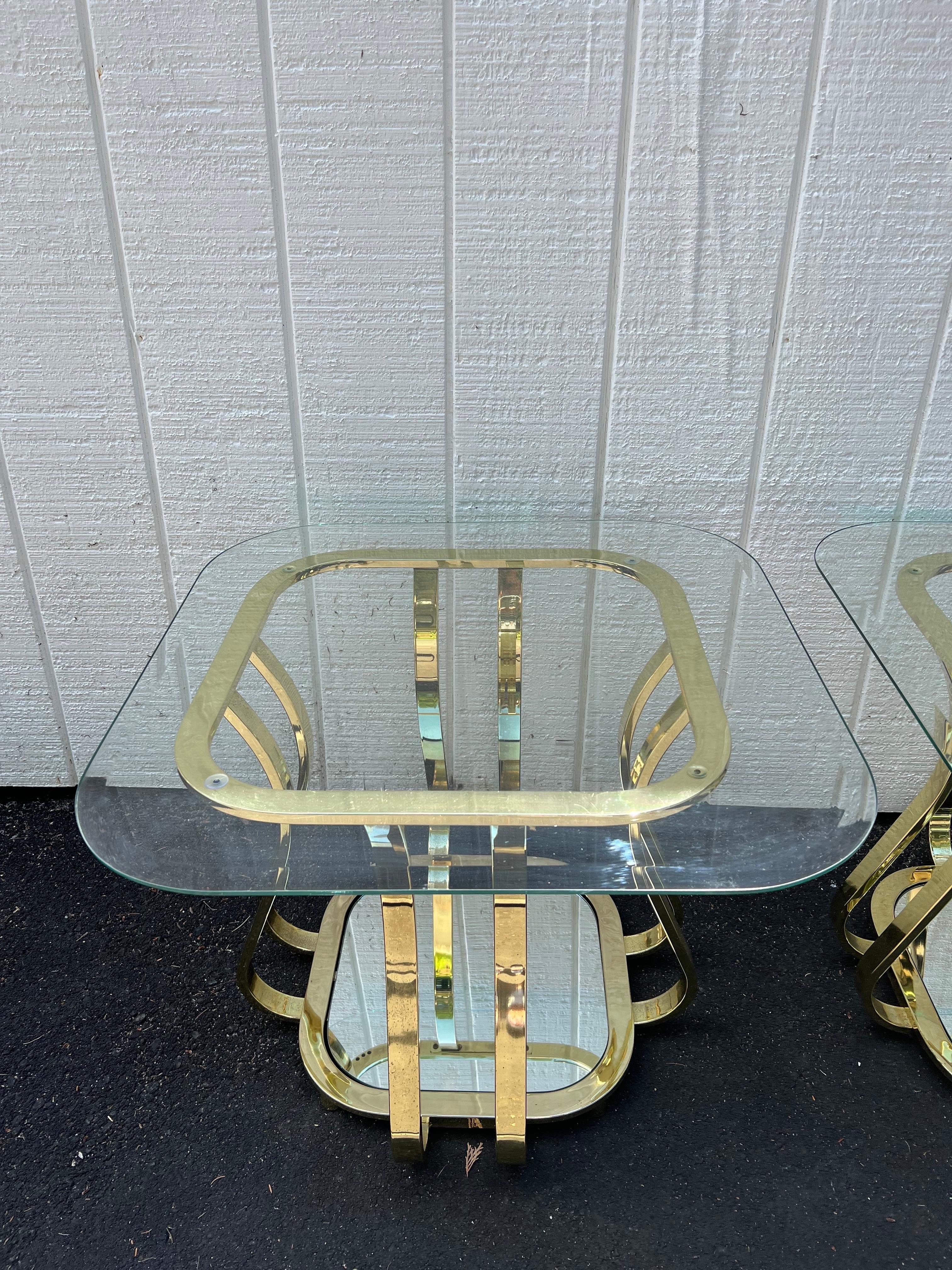 Pair of Brass and Glass End or Side Tables For Sale 4