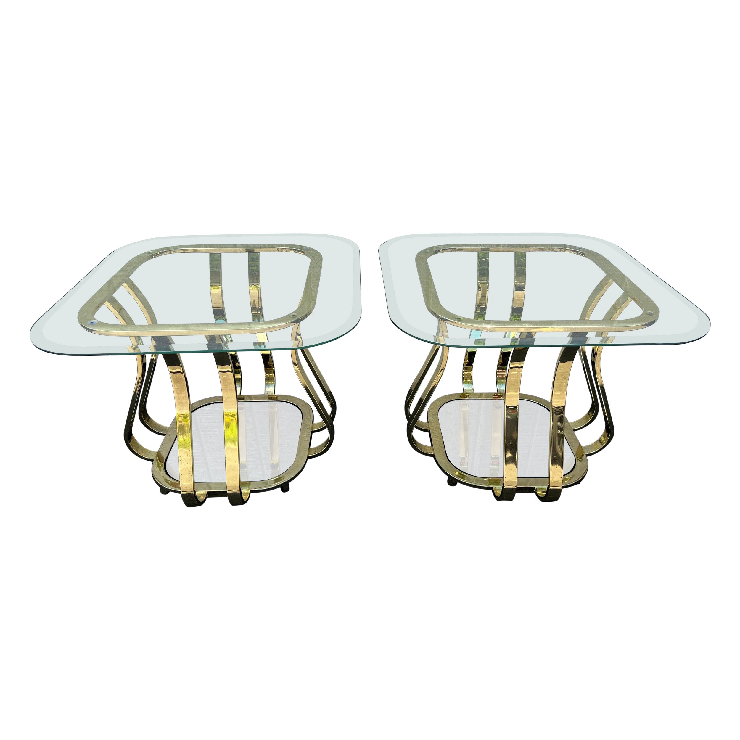 Pair of Brass and Glass End or Side Tables