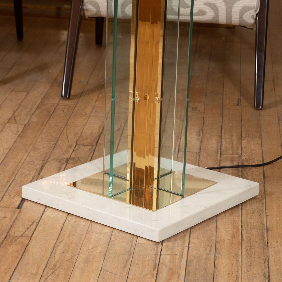 Mid-Century Modern Pair of Brass and Glass Floor Lamps