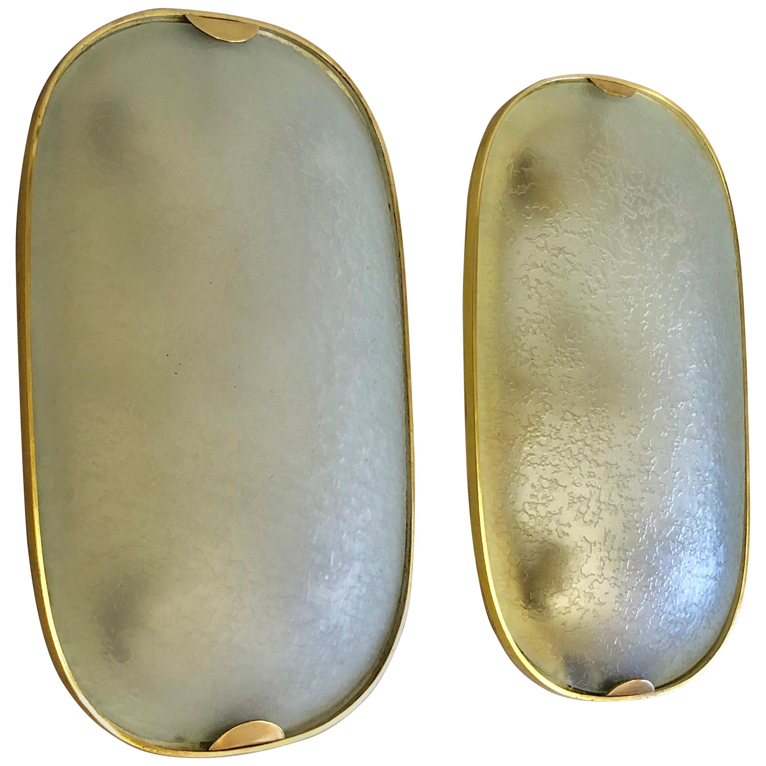 Pair of Brass and Glass Flush Mounts / Sconces by Max Ingrand for Fontana Arte