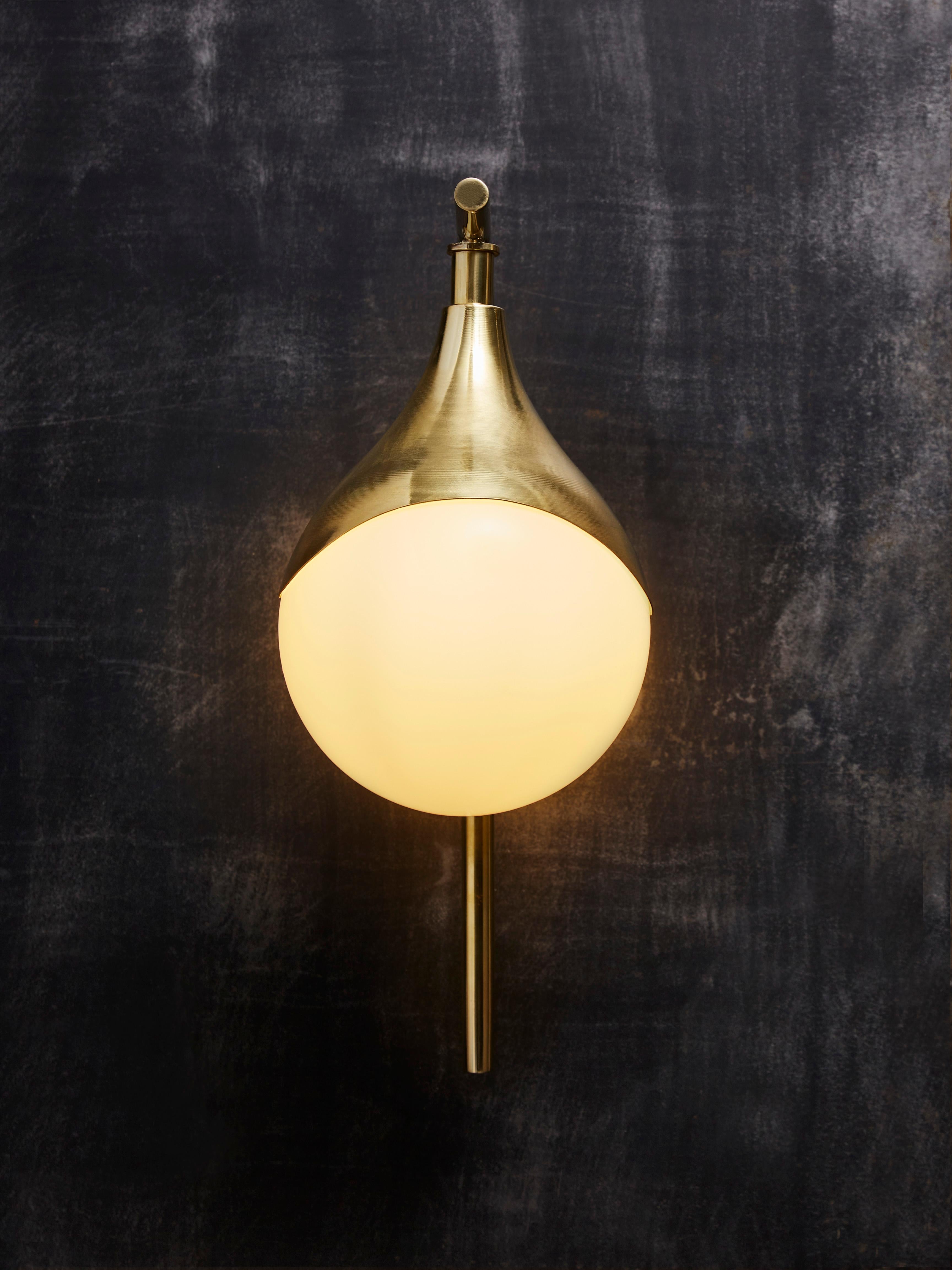 Italian Pair of Brass and Glass Globe Wall Sconces For Sale