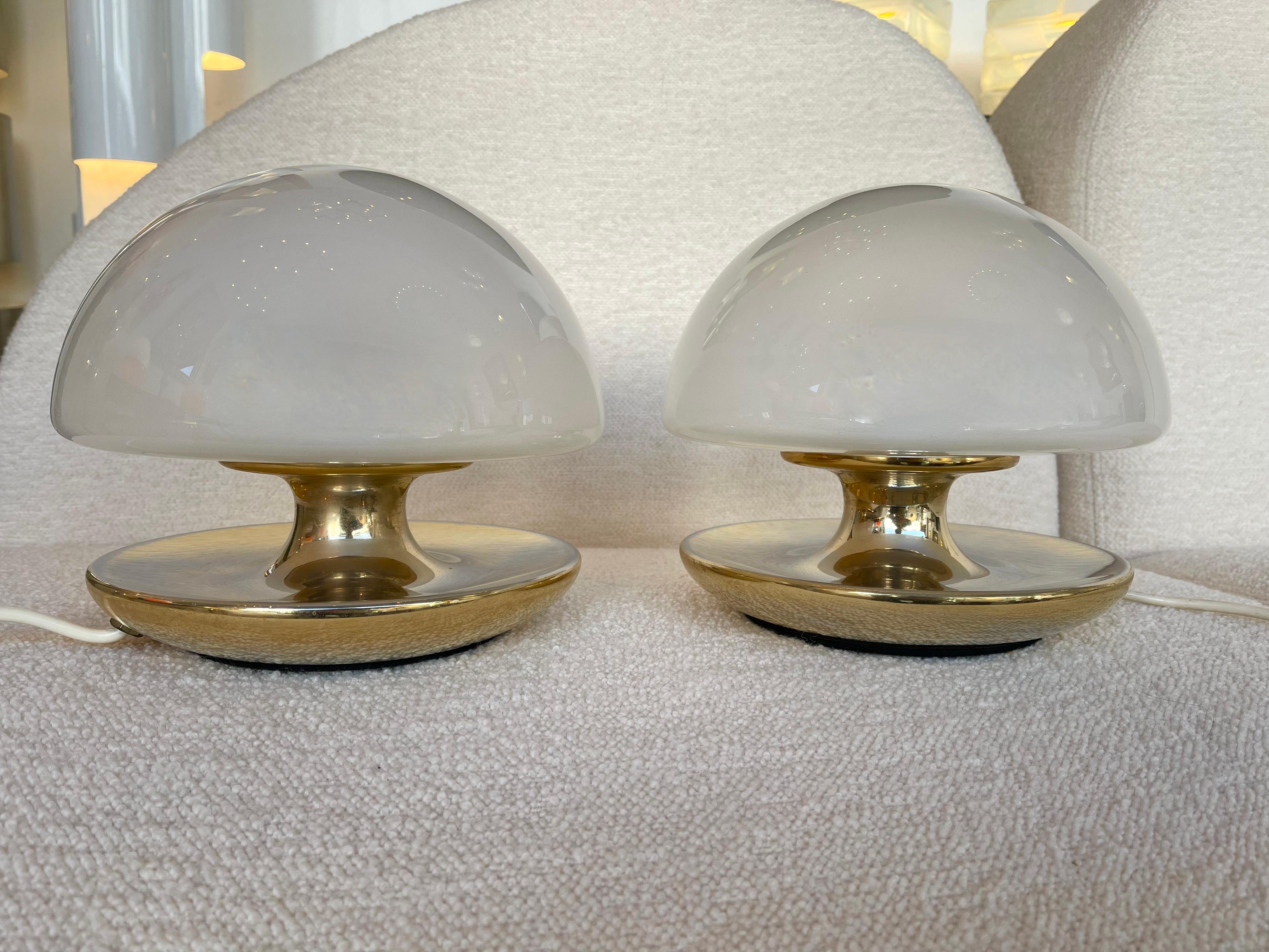 Pair of Brass and Glass Lamps by Vittorio Balli for Sirrah, Italy, 1970s In Good Condition In SAINT-OUEN, FR