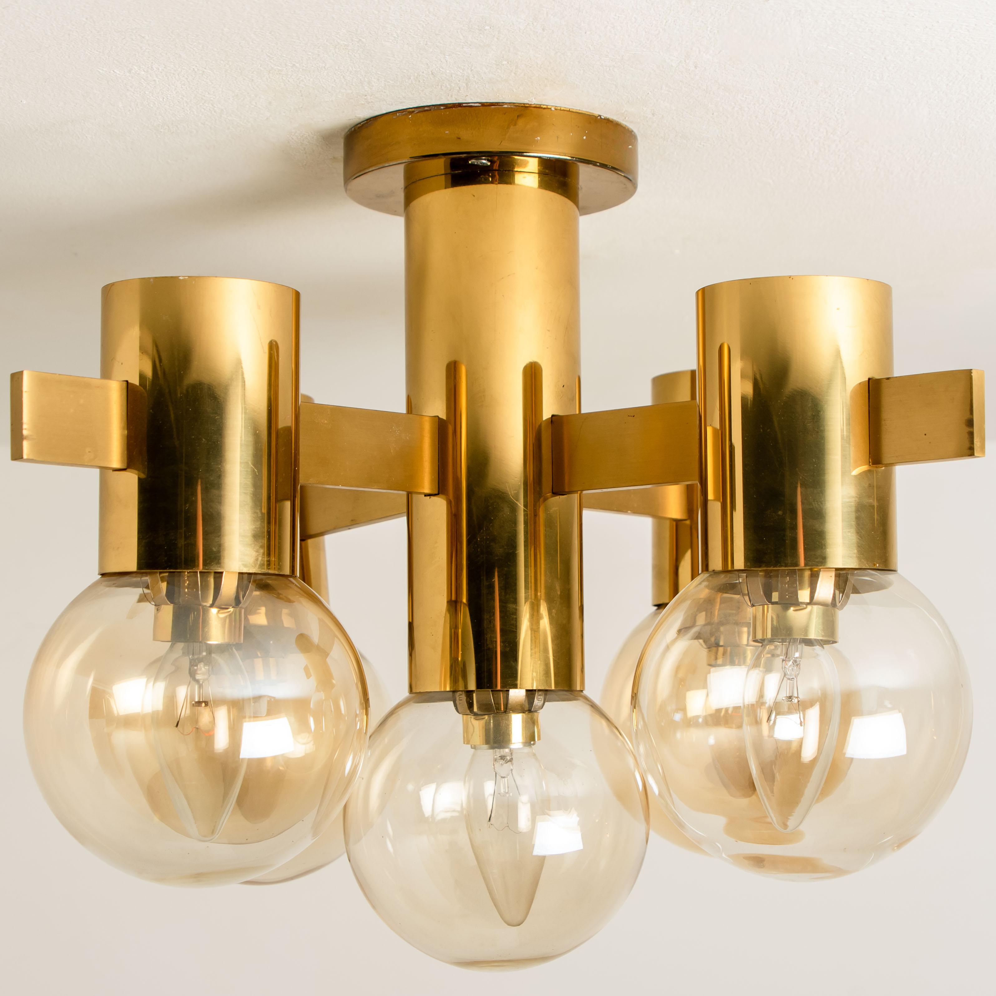 Pair of Brass and Glass Light Fixtures in the Style of Jakobsson, 1960s For Sale 3