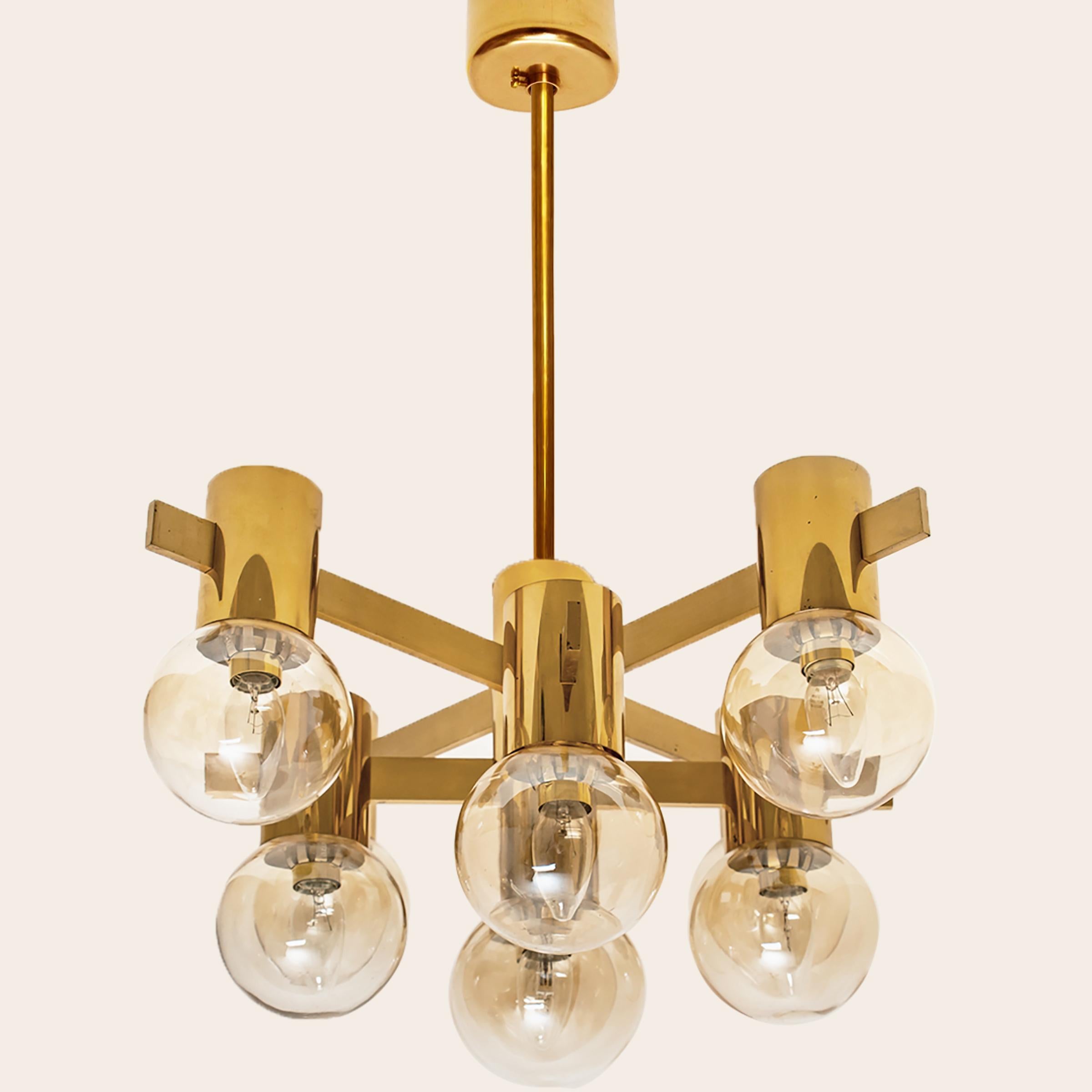 Pair of Brass and Glass Light Fixtures in the Style of Jakobsson, 1960s For Sale 5