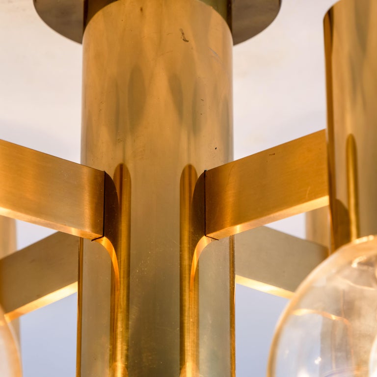 Mid-Century Modern Pair of Brass and Glass Light Fixtures in the Style of Jakobsson, 1960s For Sale
