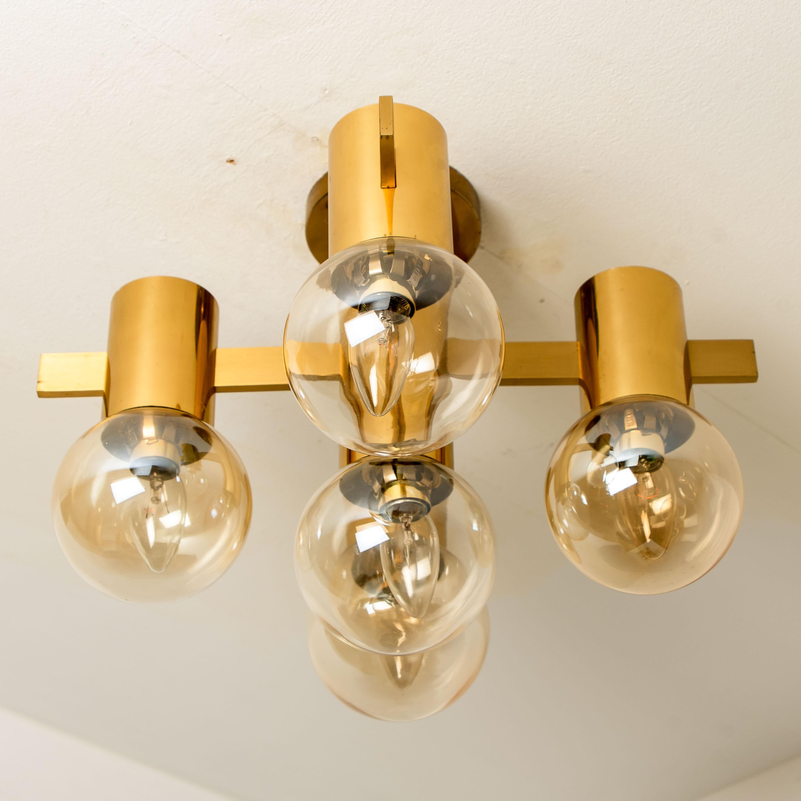 Metal Pair of Brass and Glass Light Fixtures in the Style of Jakobsson, 1960s For Sale