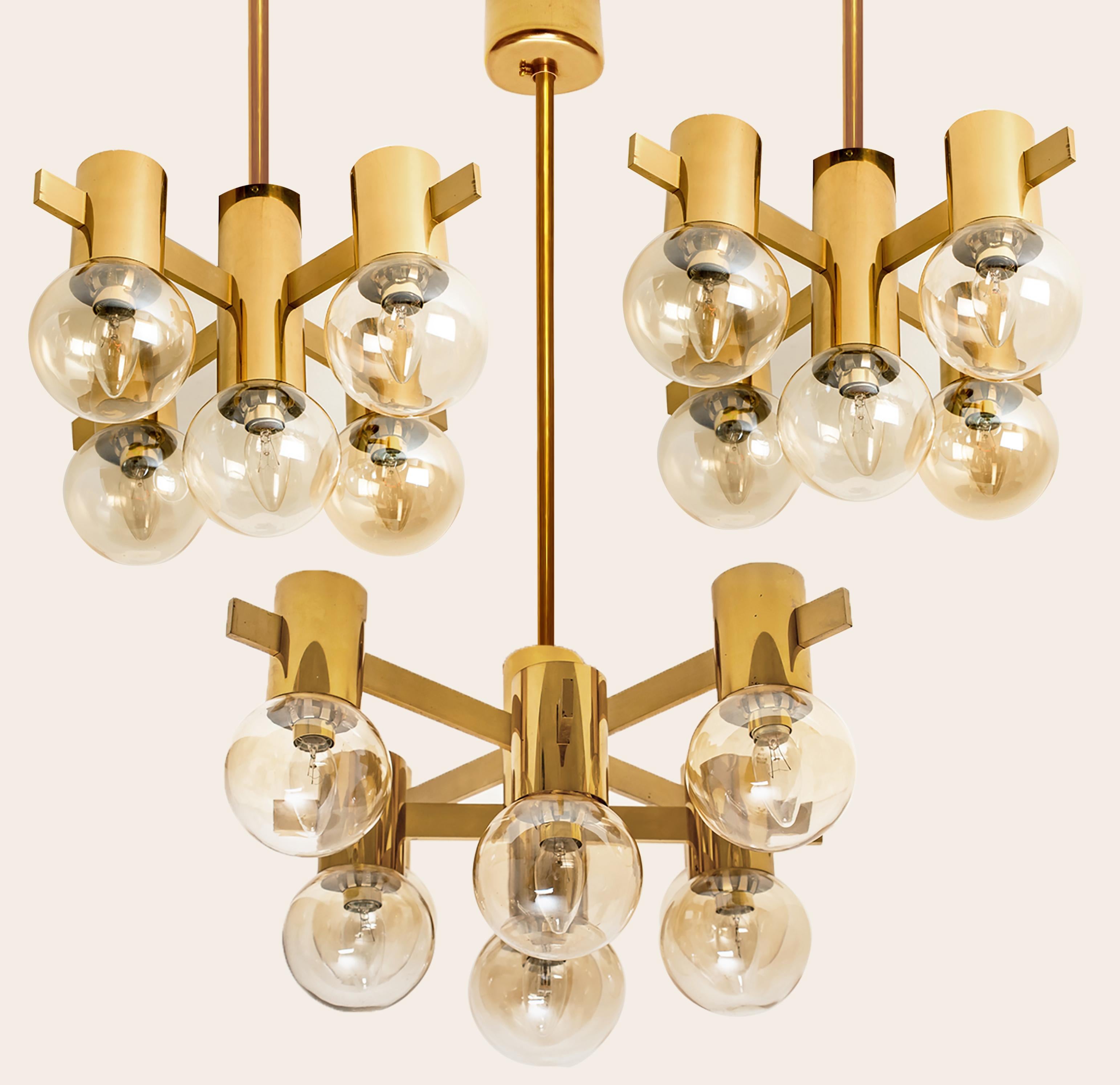 Pair of Brass and Glass Light Fixtures in the Style of Jakobsson, 1960s For Sale 1
