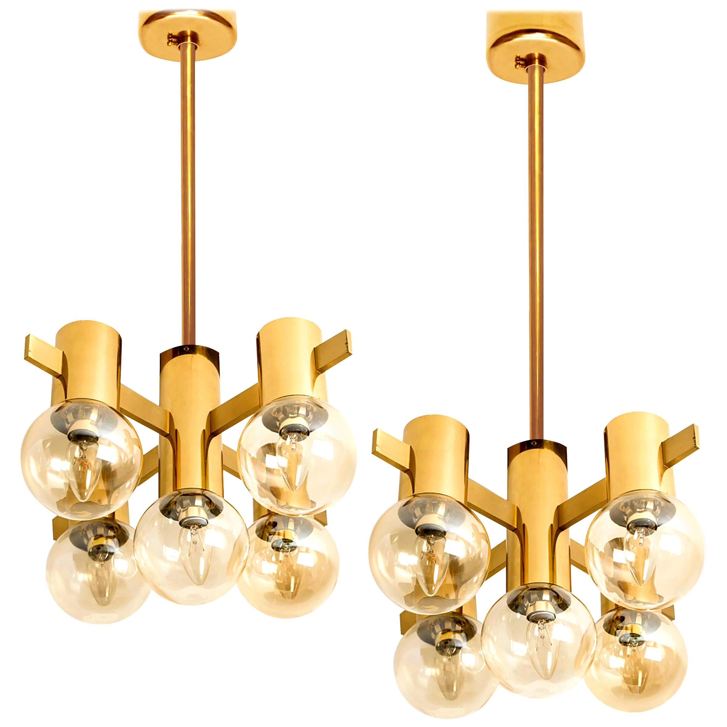 Pair of Brass and Glass Light Fixtures in the Style of Jakobsson, 1960s