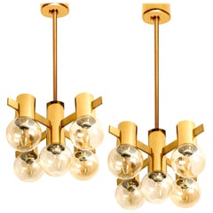 Vintage Pair of Brass and Glass Light Fixtures in the Style of Jakobsson, 1960s