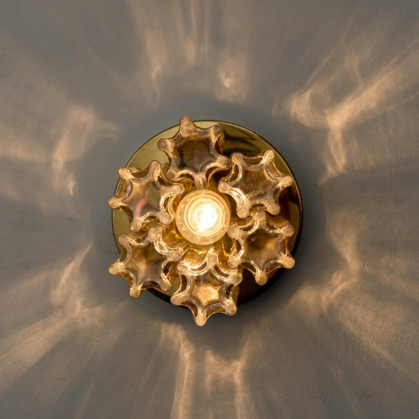 Altro Coppia di luci in ottone e vetro Glashütte Limburg, 1970 in vendita