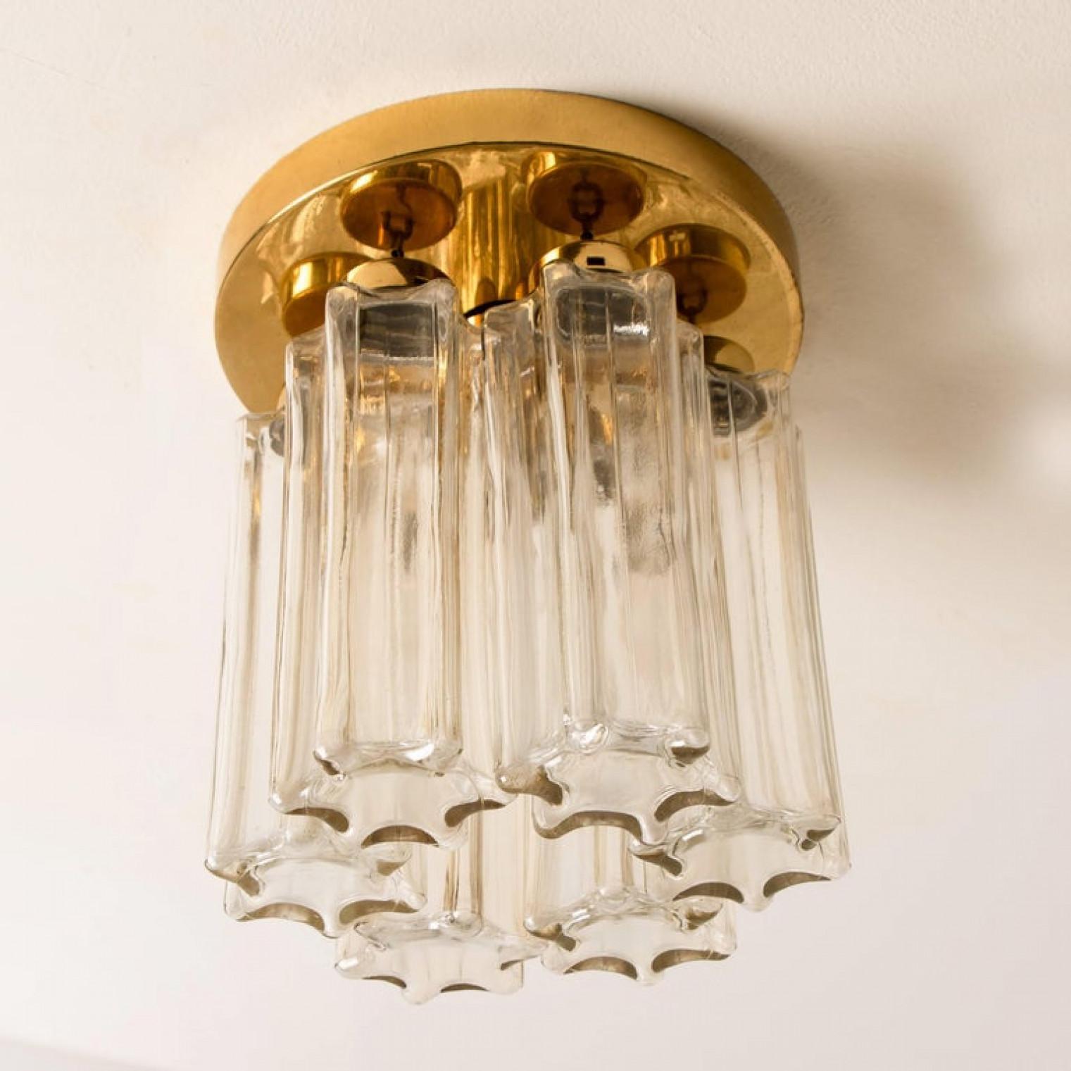 Metallo Coppia di luci in ottone e vetro Glashütte Limburg, 1970 in vendita