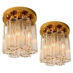 Pair of Brass and Glass Lights Fixtures Limburg Glashütte, 1970