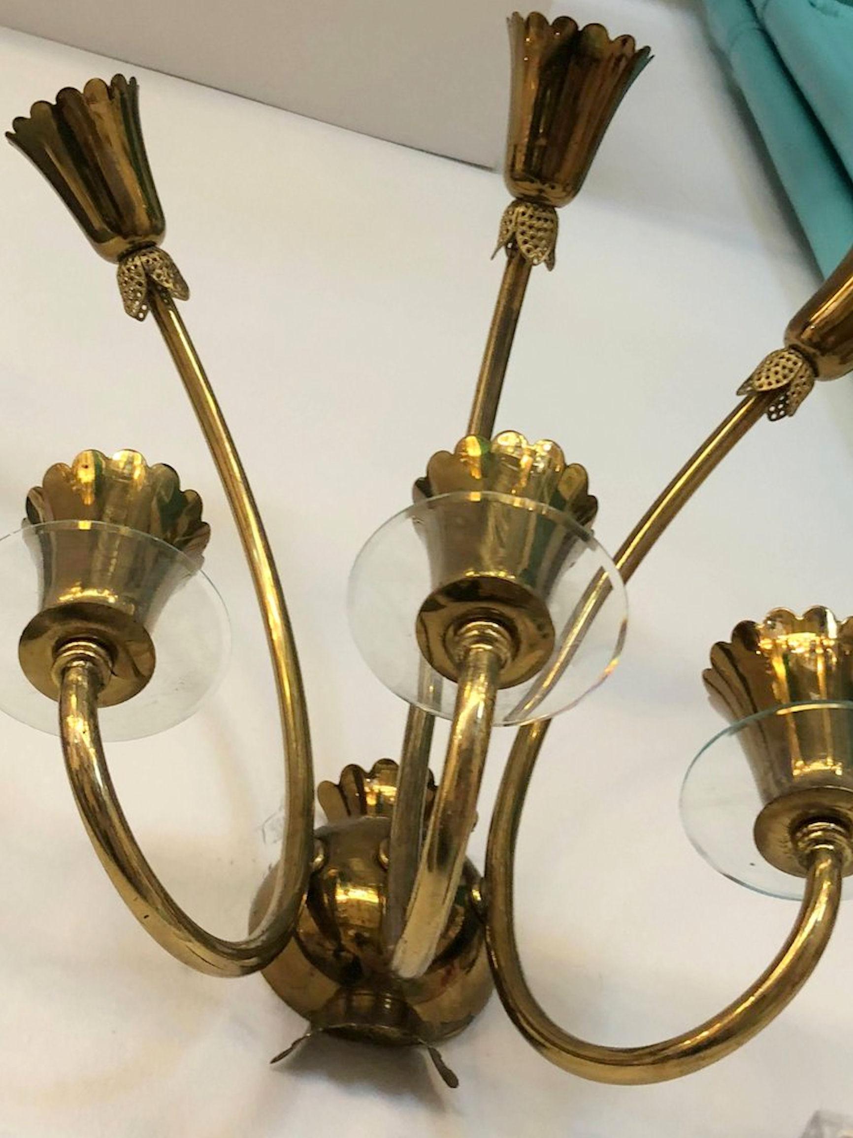 Brass & Glass Six-Light Mid-Century Modern Sconces, Stilnovo Style, Italy, 1960s 3