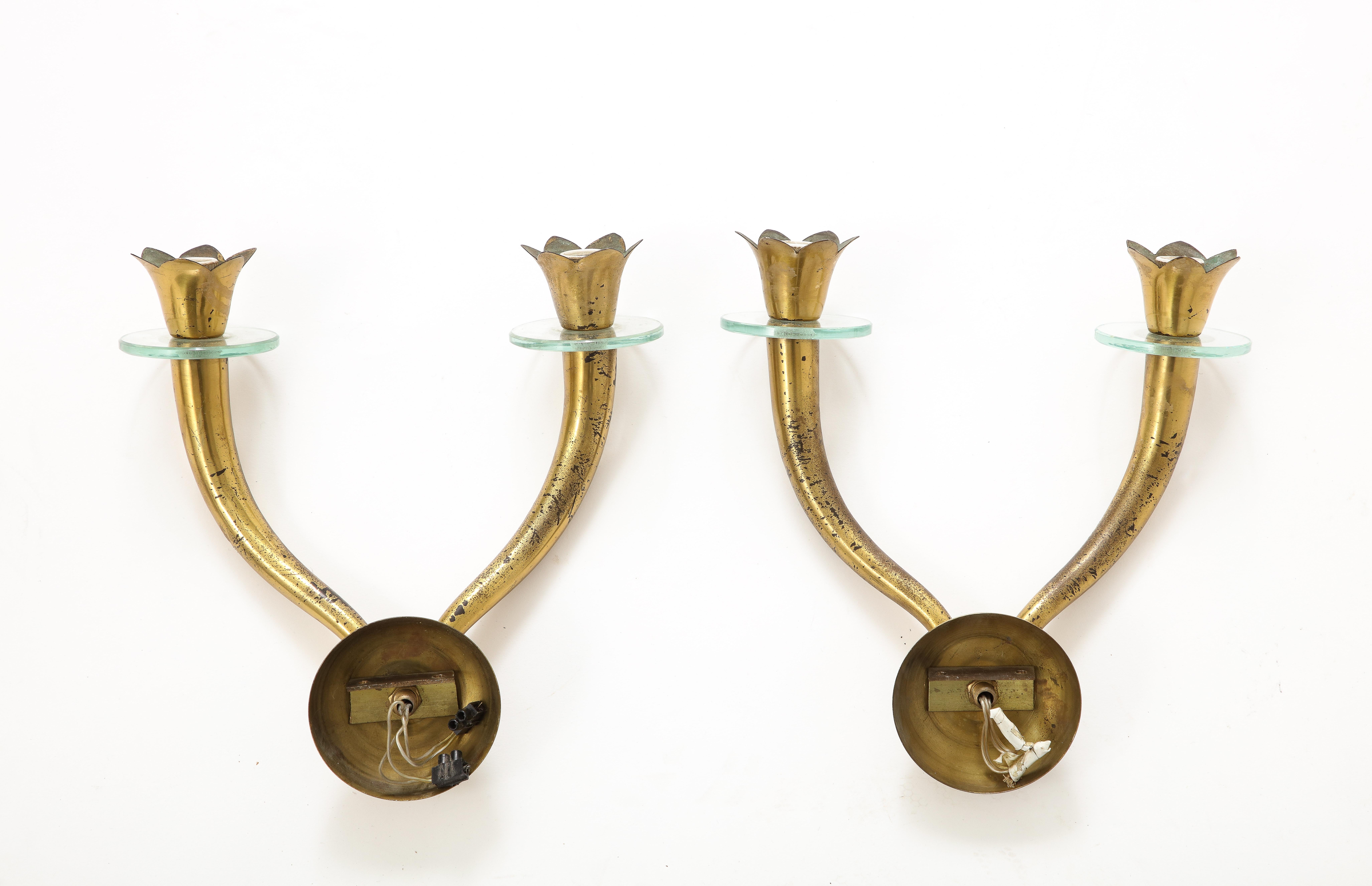 Pair of Brass and Glass Modernist Sconces Att. Emilio Lancia - Italy 1950s For Sale 5