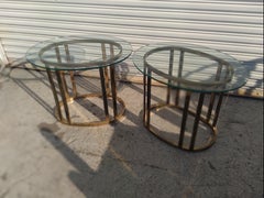 Pair of Brass and Glass Oval Shaped End Tables