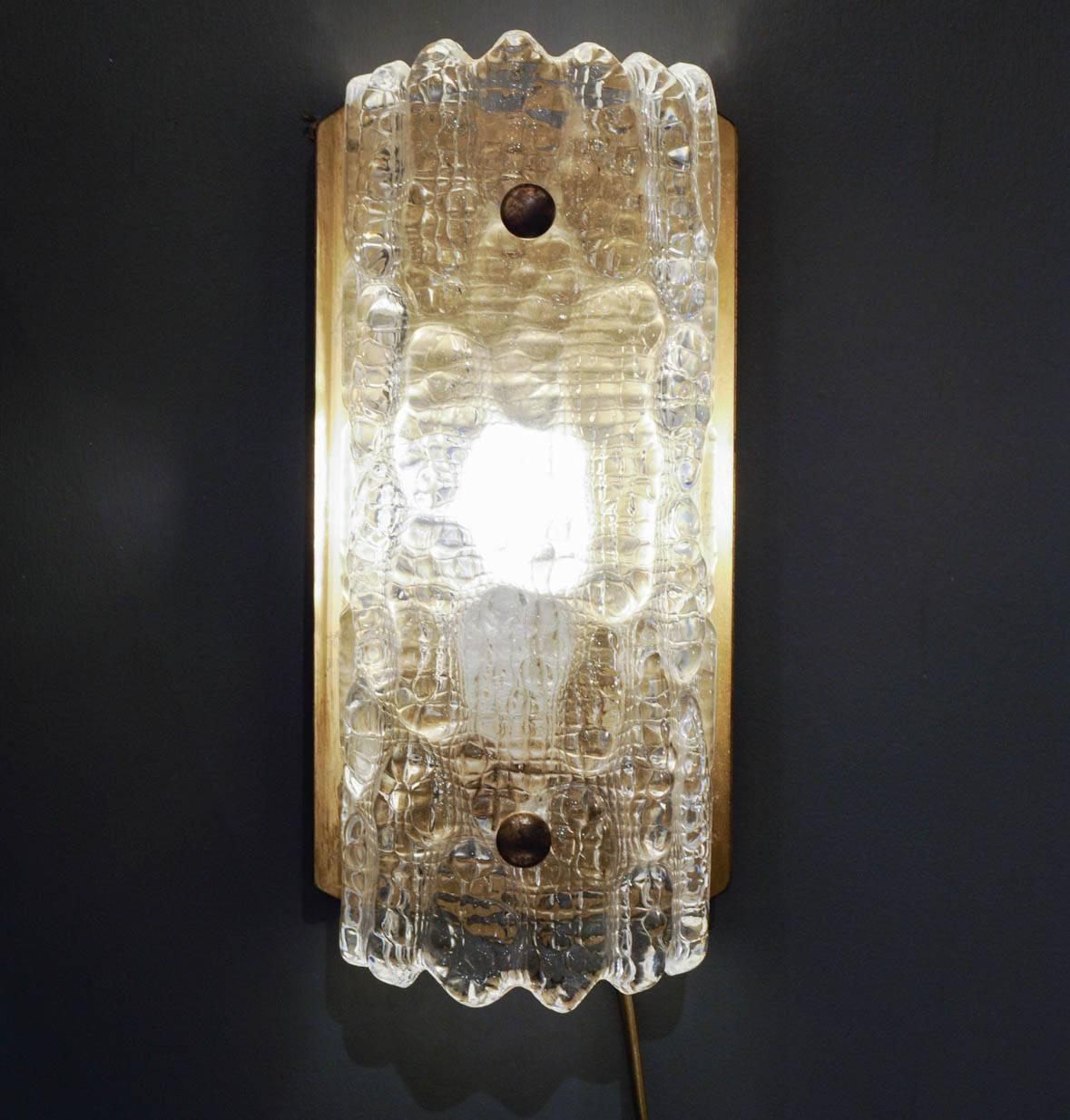 Pair of Brass and Glass Scandinavian Wall Sconces by Carl Fagerlund for Orrefors In Good Condition In Saint-Ouen, IDF