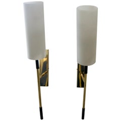 Pair of Brass and Glass Sconces attributed to Stilnovo, circa 1958