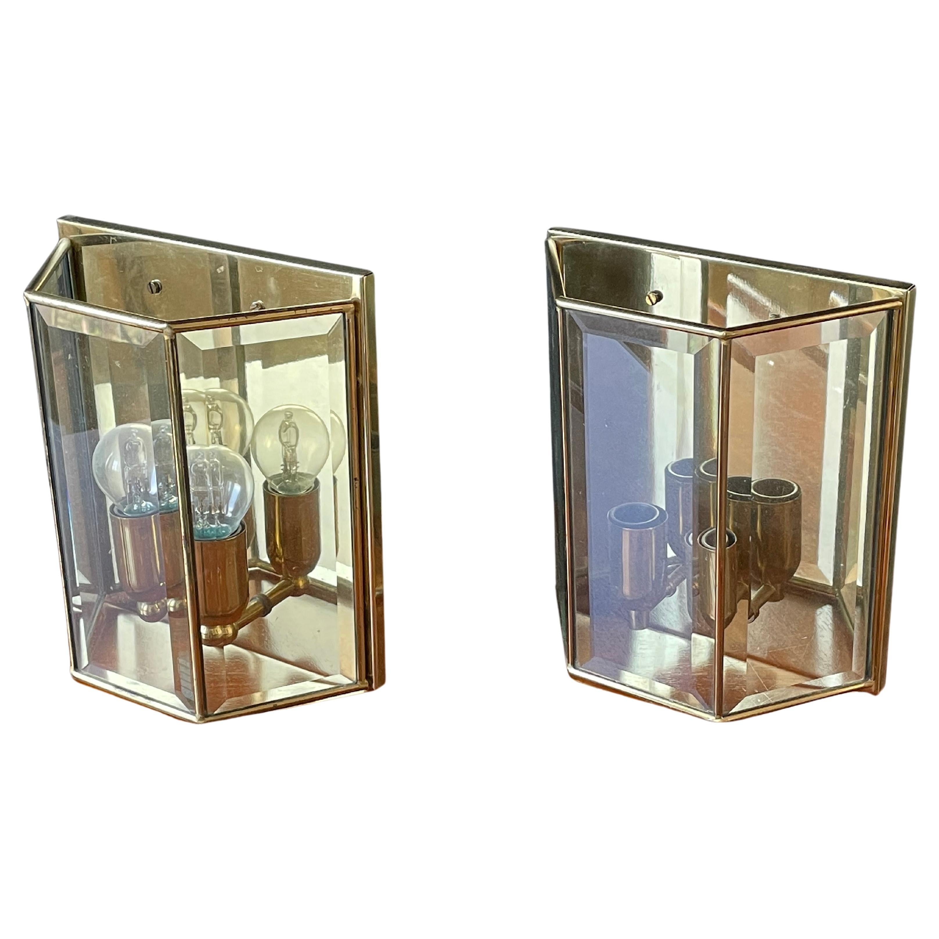 Pair of Brass and Glass Sconces, France, 1980s