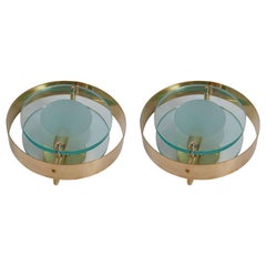 Pair of Brass and Glass Sconces in the Manner of Max Ingrand and Fontana Arte