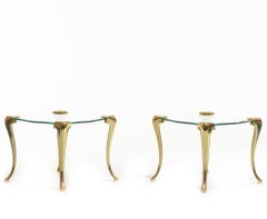 Pair of Brass and Glass Serpentine End Tables Attributed to Chapman