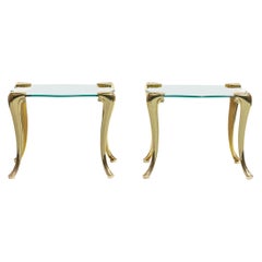 Pair of Brass and Glass Serpentine End Tables Attributed to Chapman