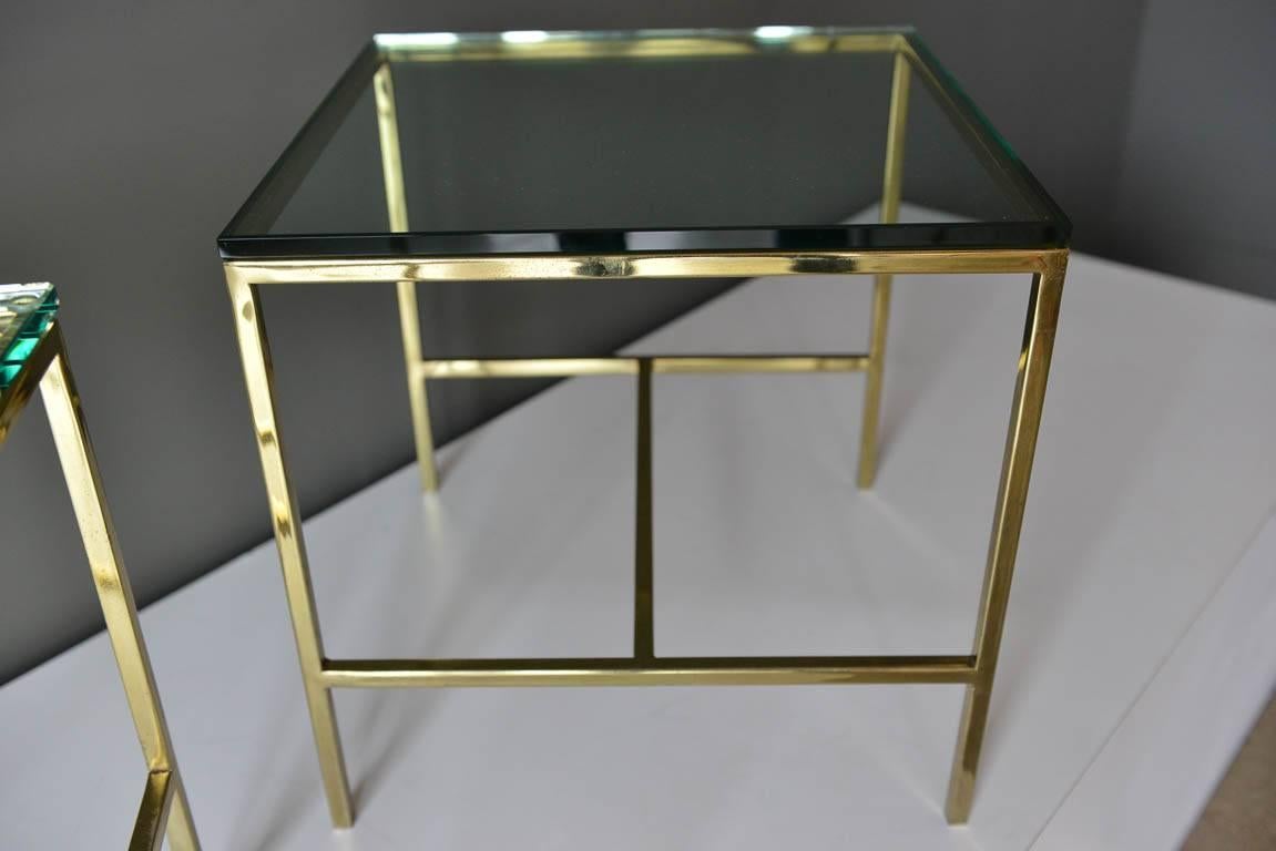 Mid-Century Modern Pair of Brass and Glass Side or End Tables, circa 1970