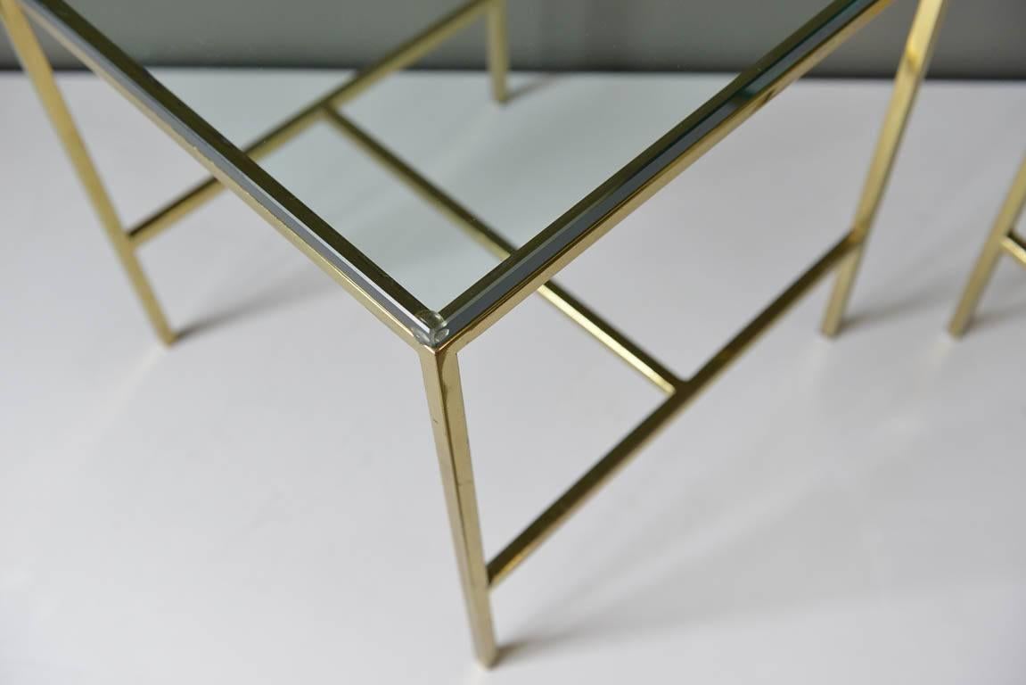 Pair of Brass and Glass Side or End Tables, circa 1970 In Good Condition In Costa Mesa, CA