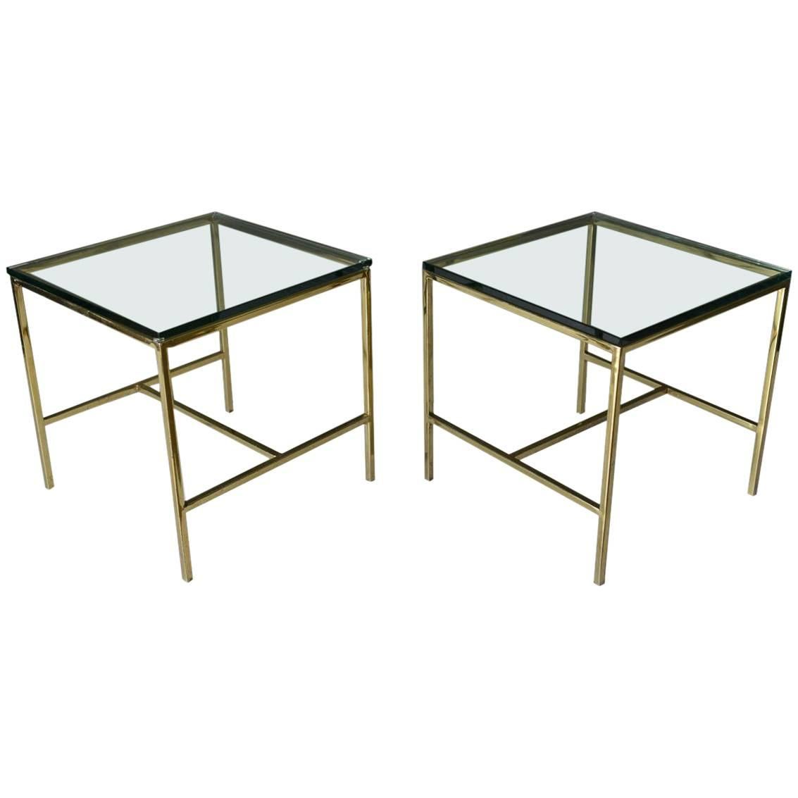 Pair of Brass and Glass Side or End Tables, circa 1970