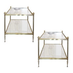 Pair of Brass and Glass Side Tables, French 1950s