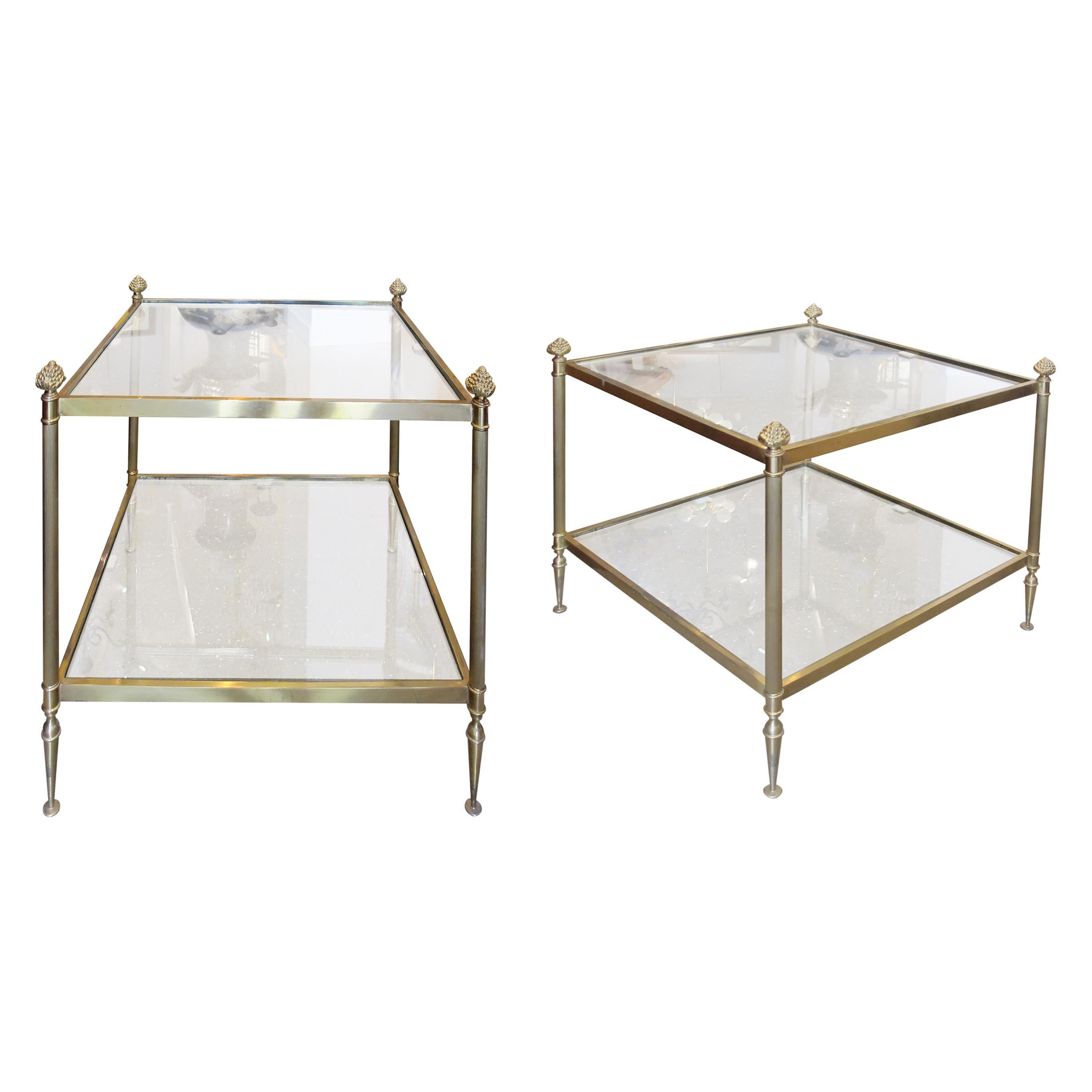 Mid-Century Modern Pair of Brass and Glass Side Tables, French 1950s For Sale