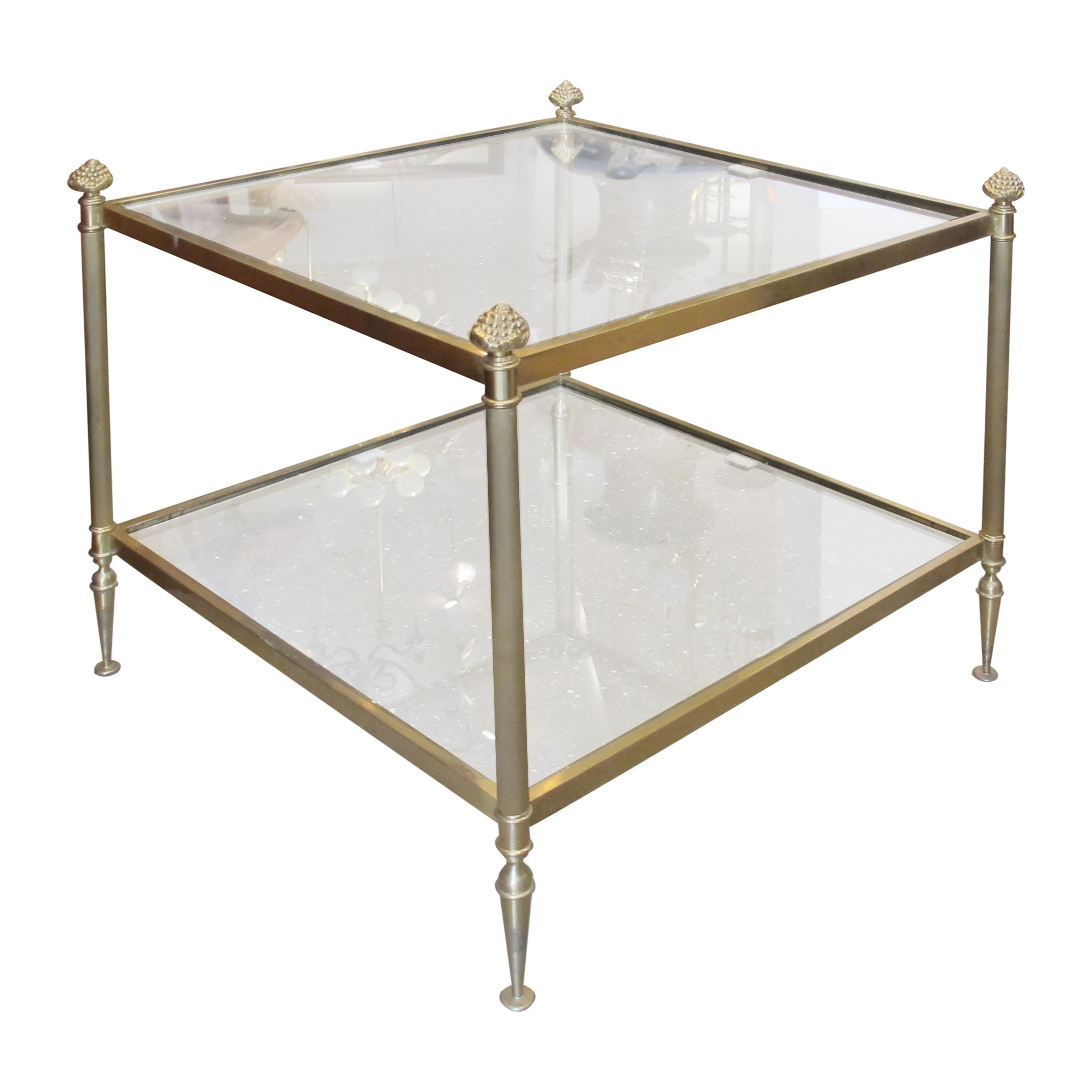 Other Pair of Brass and Glass Side Tables, French 1950s For Sale