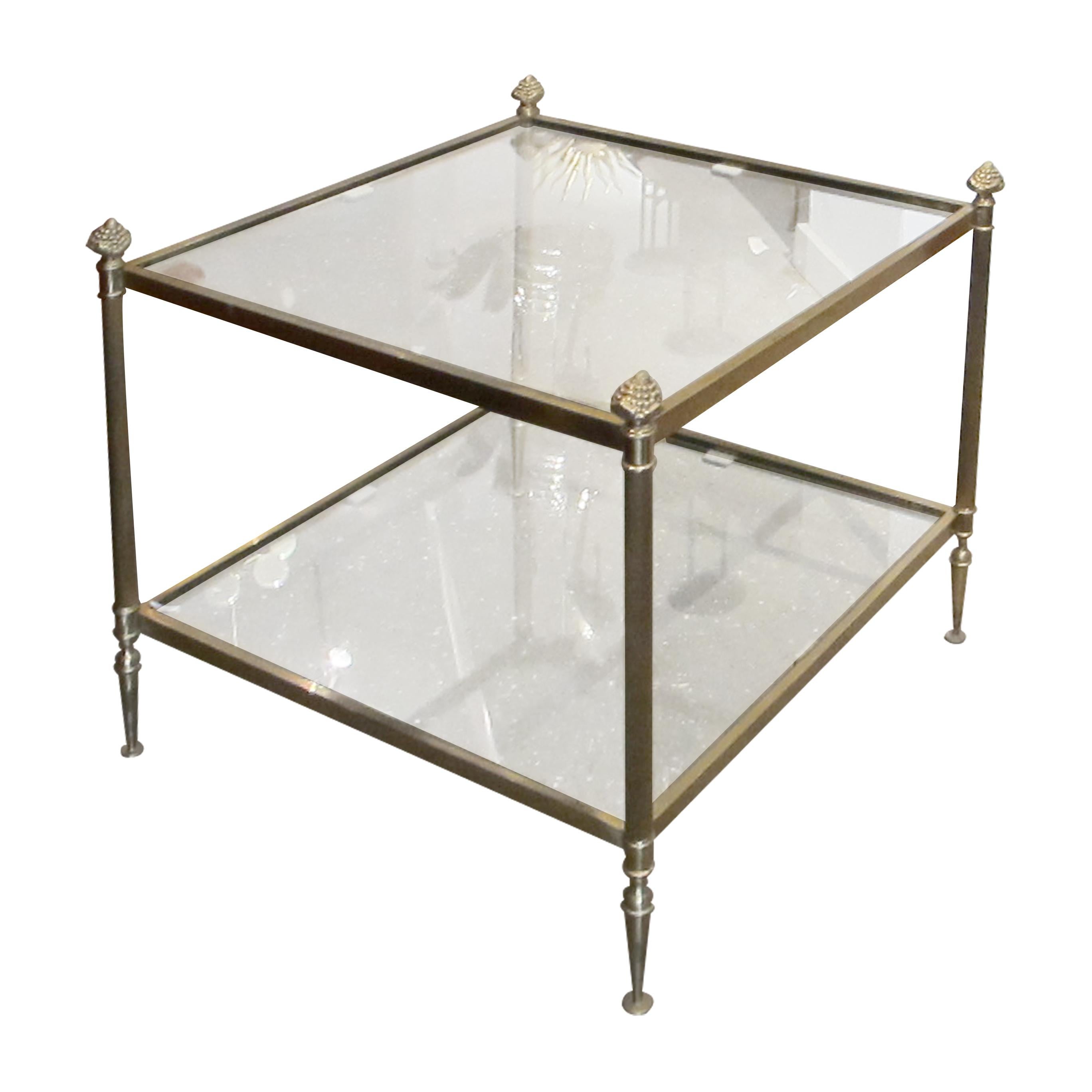 Pair of Brass and Glass Side Tables, French 1950s For Sale 1