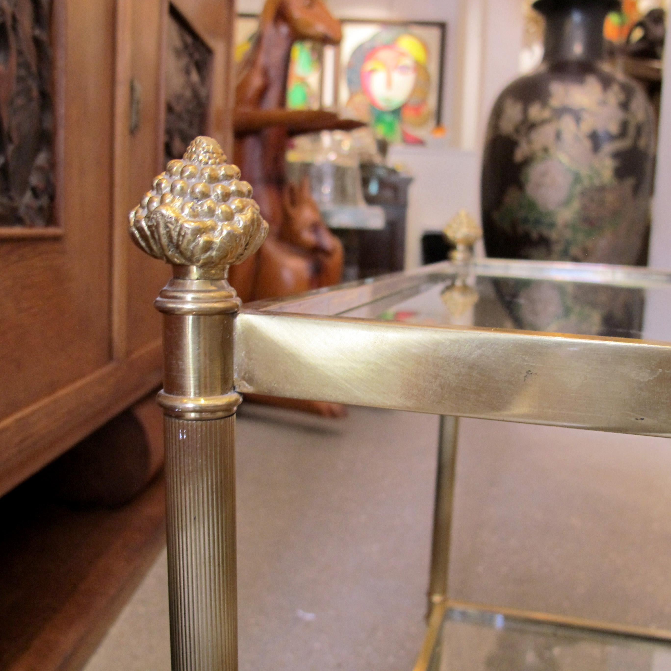 Pair of Brass and Glass Side Tables, French 1950s For Sale 2